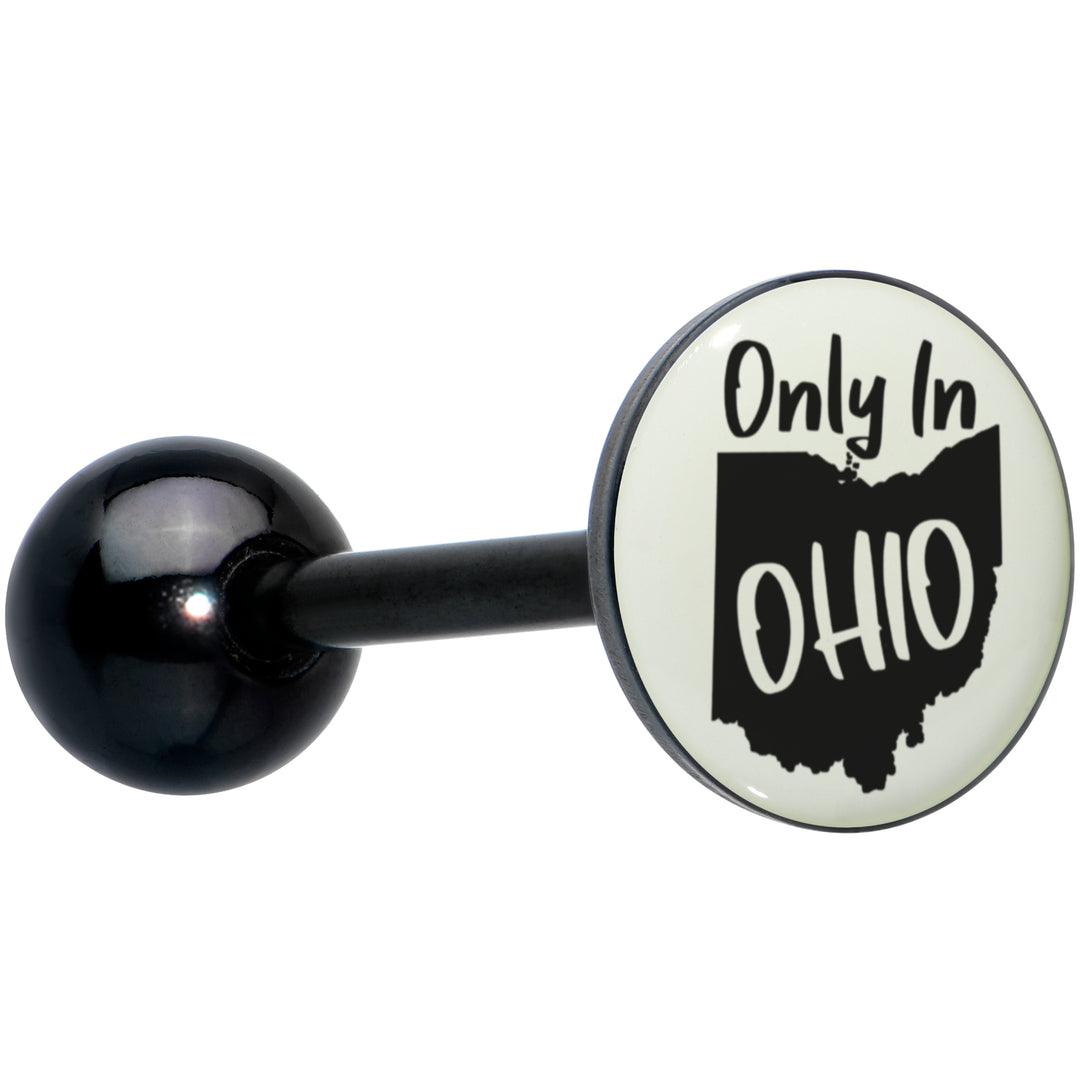 Glow in the Dark Black Anodized Only in Ohio Barbell Tongue Ring by Onyx O