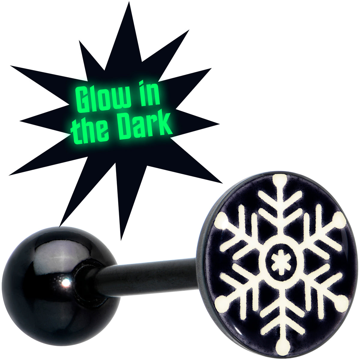 Black Glow in the Dark Holiday Snowflake Tongue Ring by Onyx O
