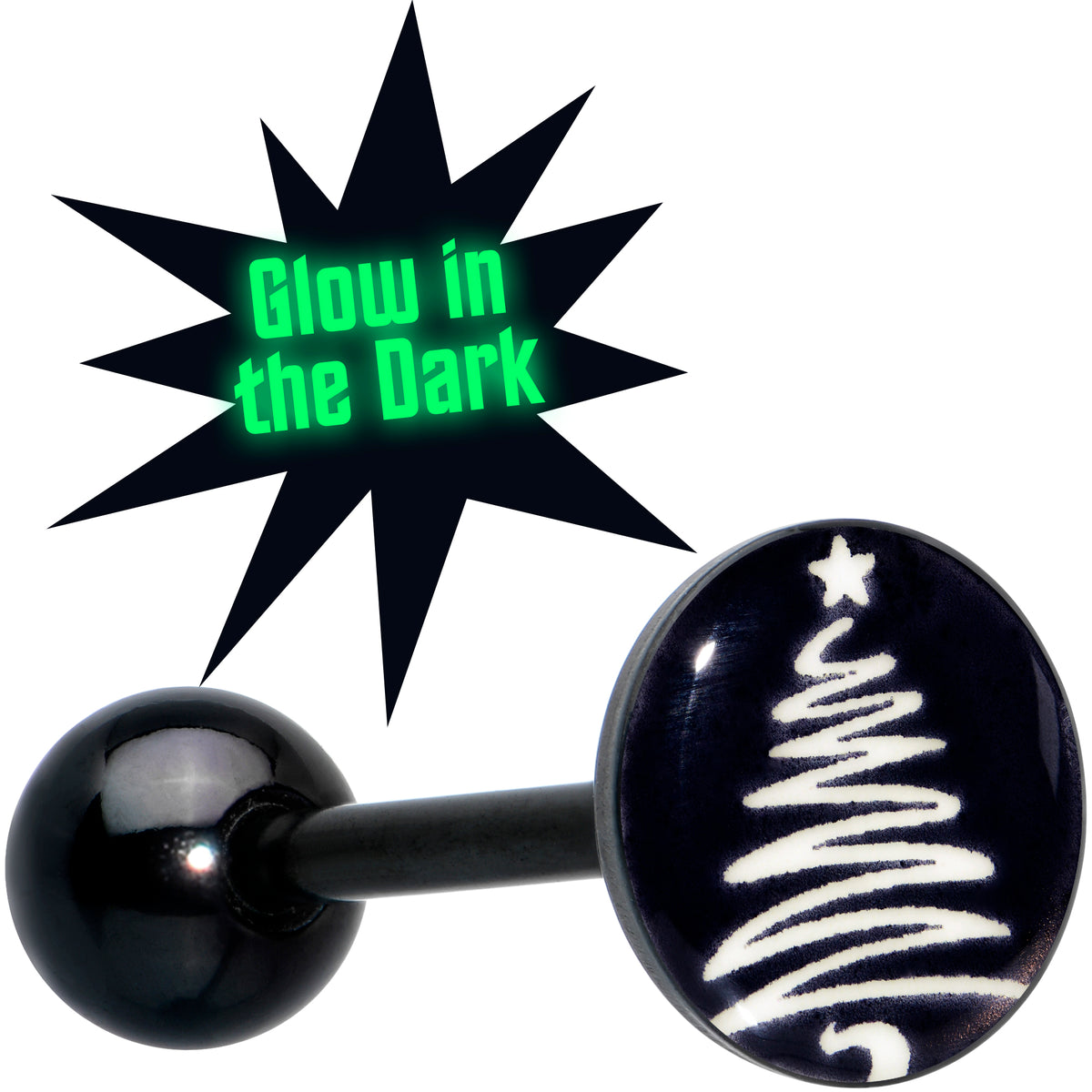 Black Glow in the Dark Holiday Christmas Tree Tongue Ring by Onyx O