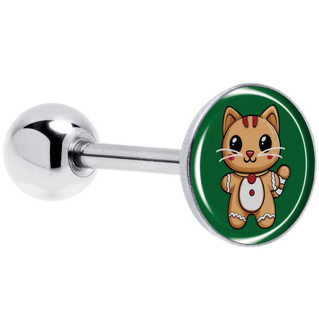 Christmas Holiday Gingerbread Kitty Cat Barbell Tongue Ring