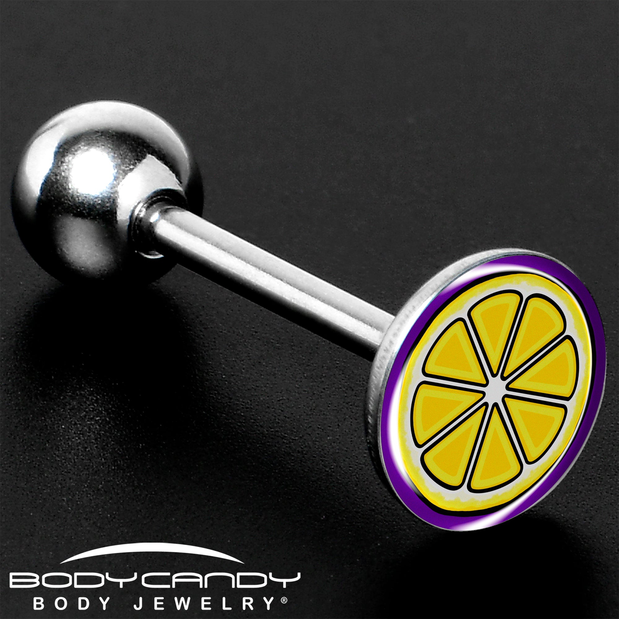 Yellow Slice of Lemon Barbell Tongue Ring by Onyx O