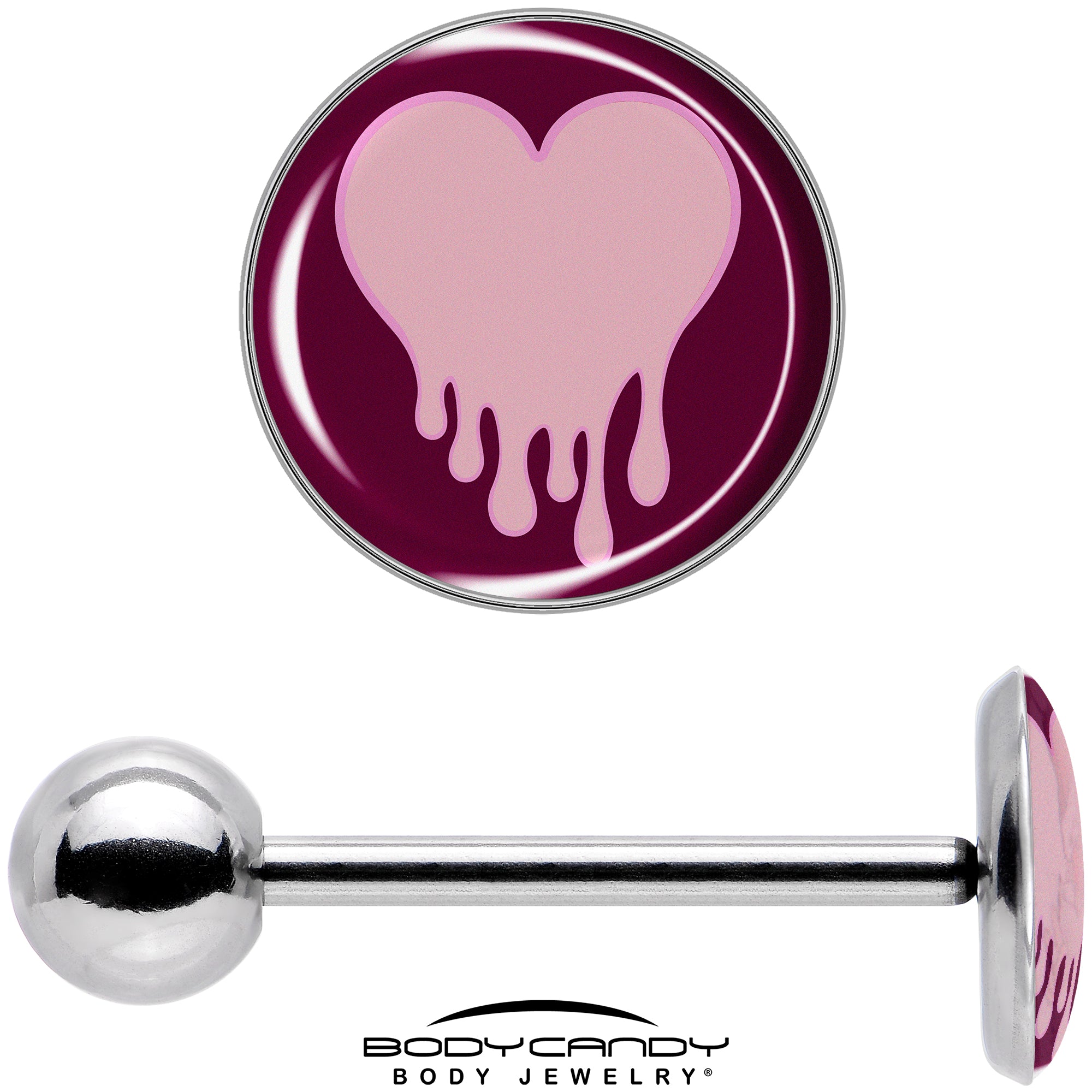 Pinkish Melting Heart Barbell Tongue Ring by Onyx O