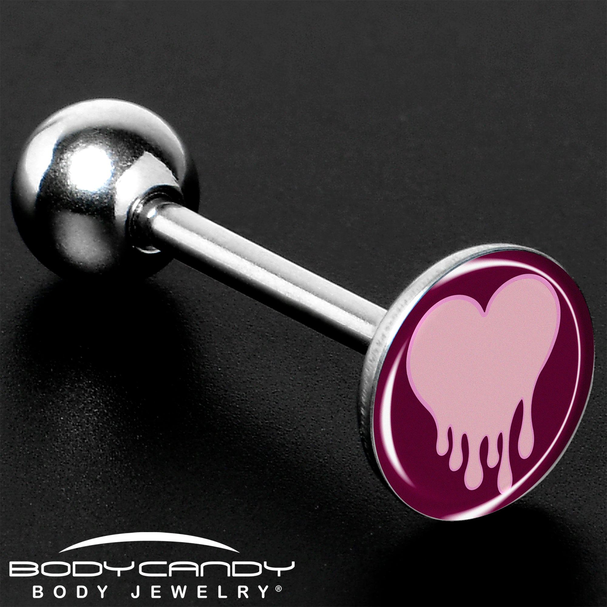 Pinkish Melting Heart Barbell Tongue Ring by Onyx O