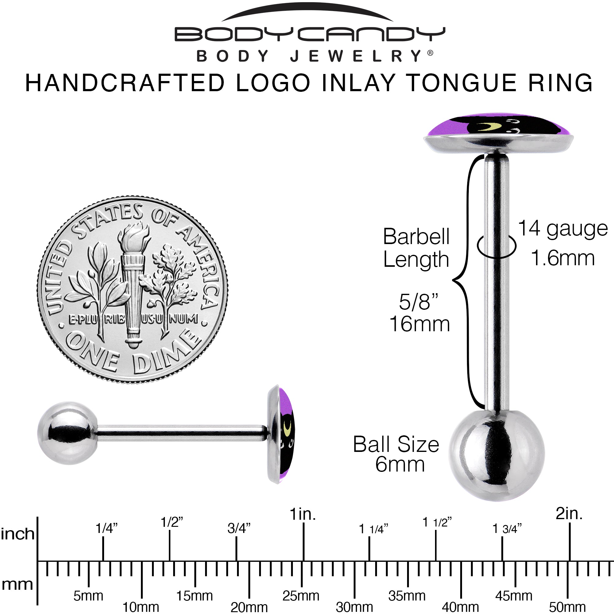 Black Mystic Kitty Cat Barbell Tongue Ring by Onyx O