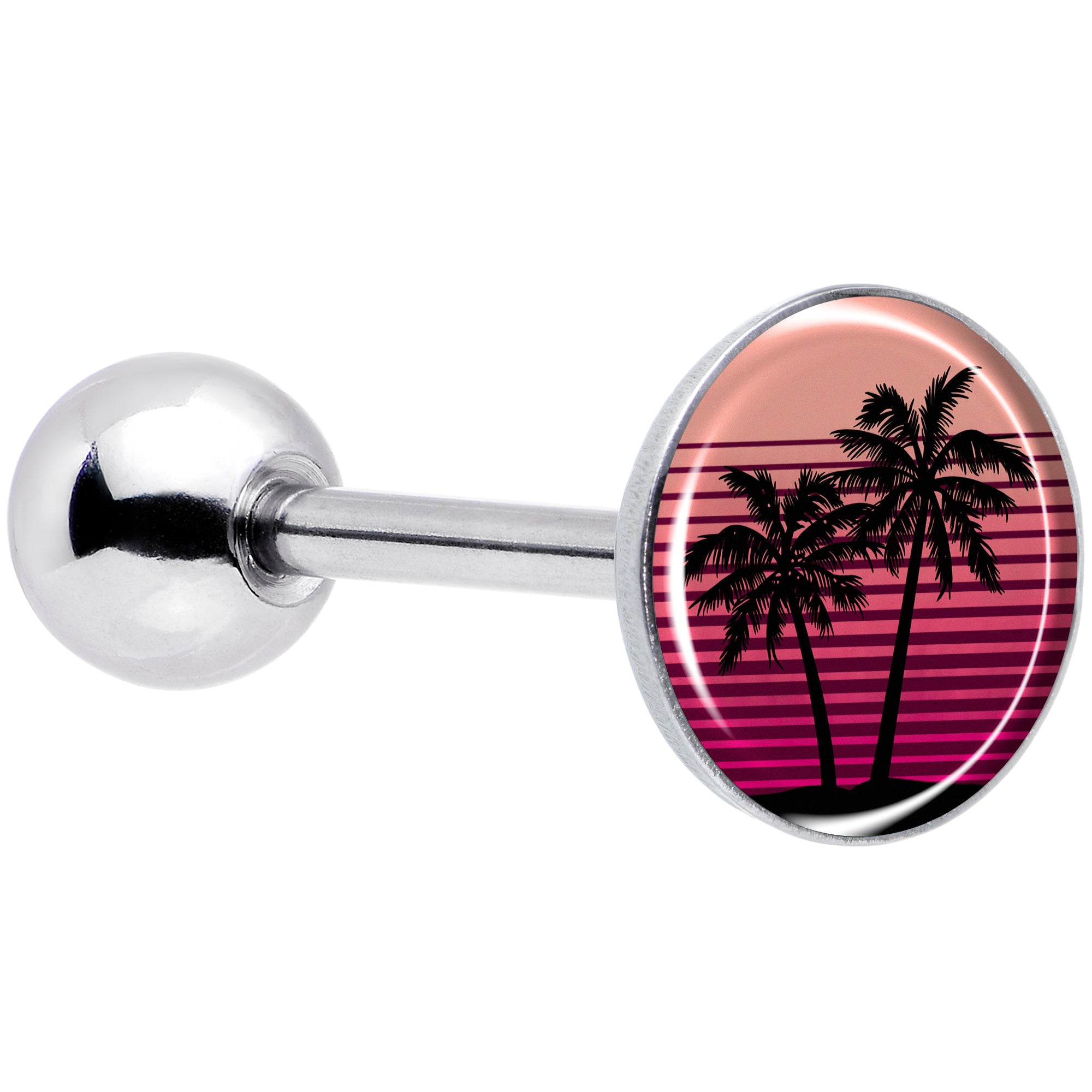 Palm Tree Retro Sunset Barbell Tongue Ring