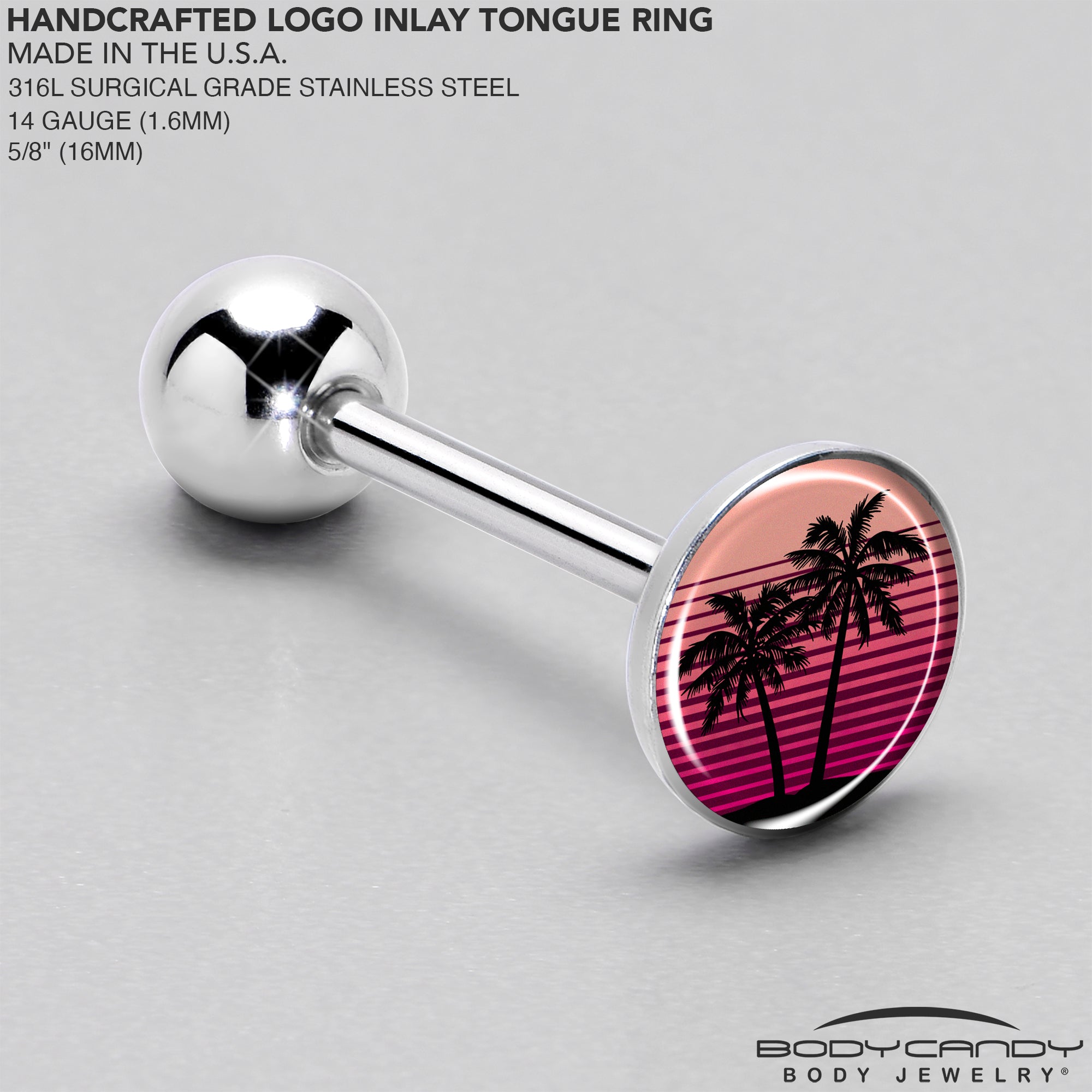 Palm Tree Retro Sunset Barbell Tongue Ring