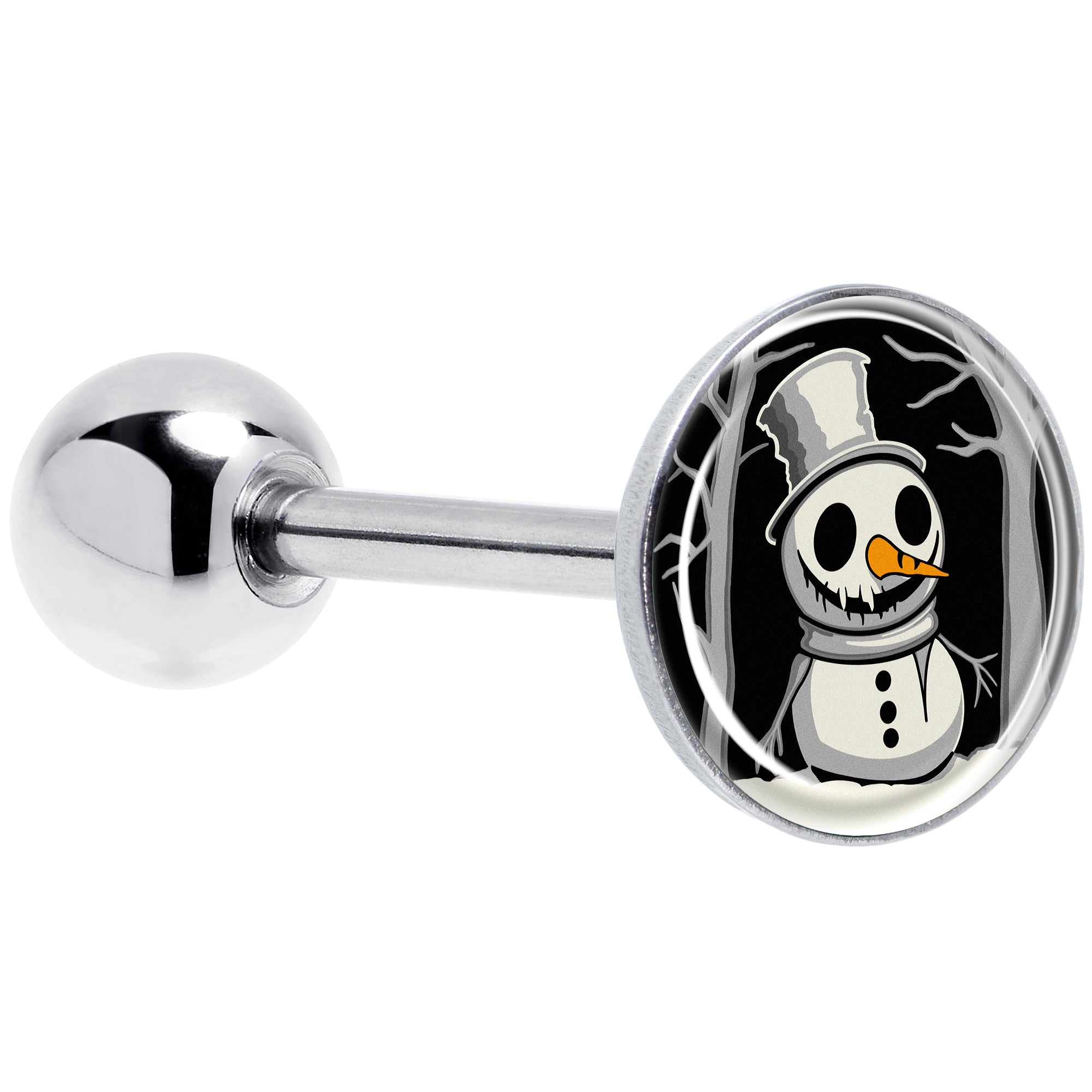 Christmas Holiday Spooky Snowman Barbell Tongue Ring