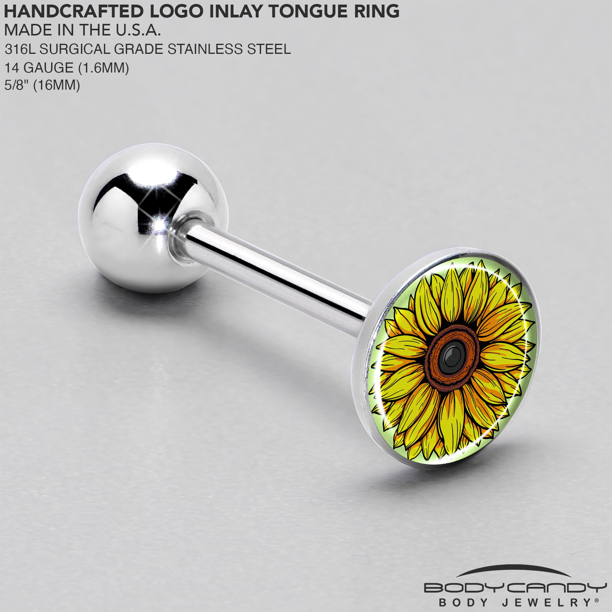 Blossom Creation Yellow Sunflower Barbell Tongue Ring by Onyx O