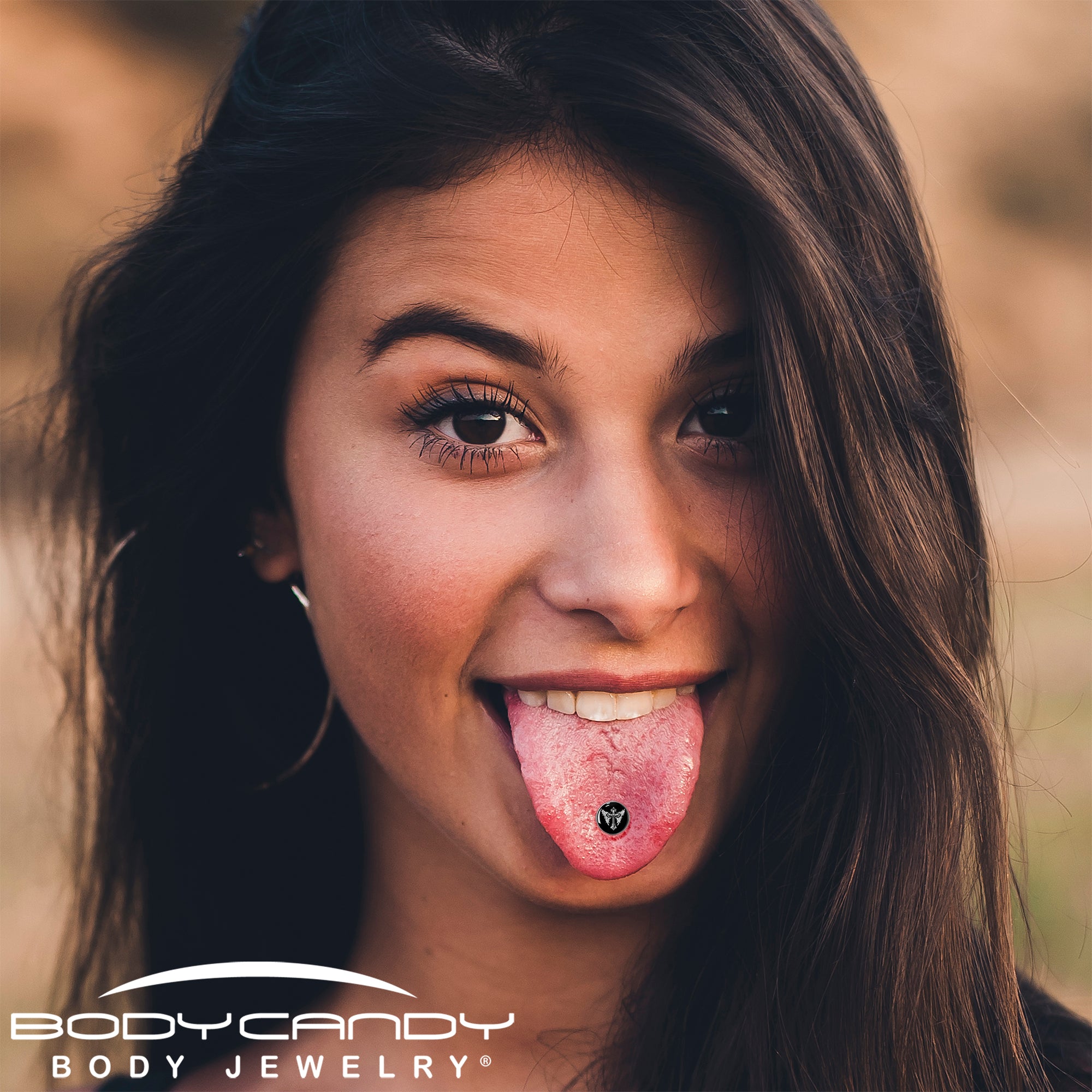 Black White Winged Cross Barbell Tongue Ring
