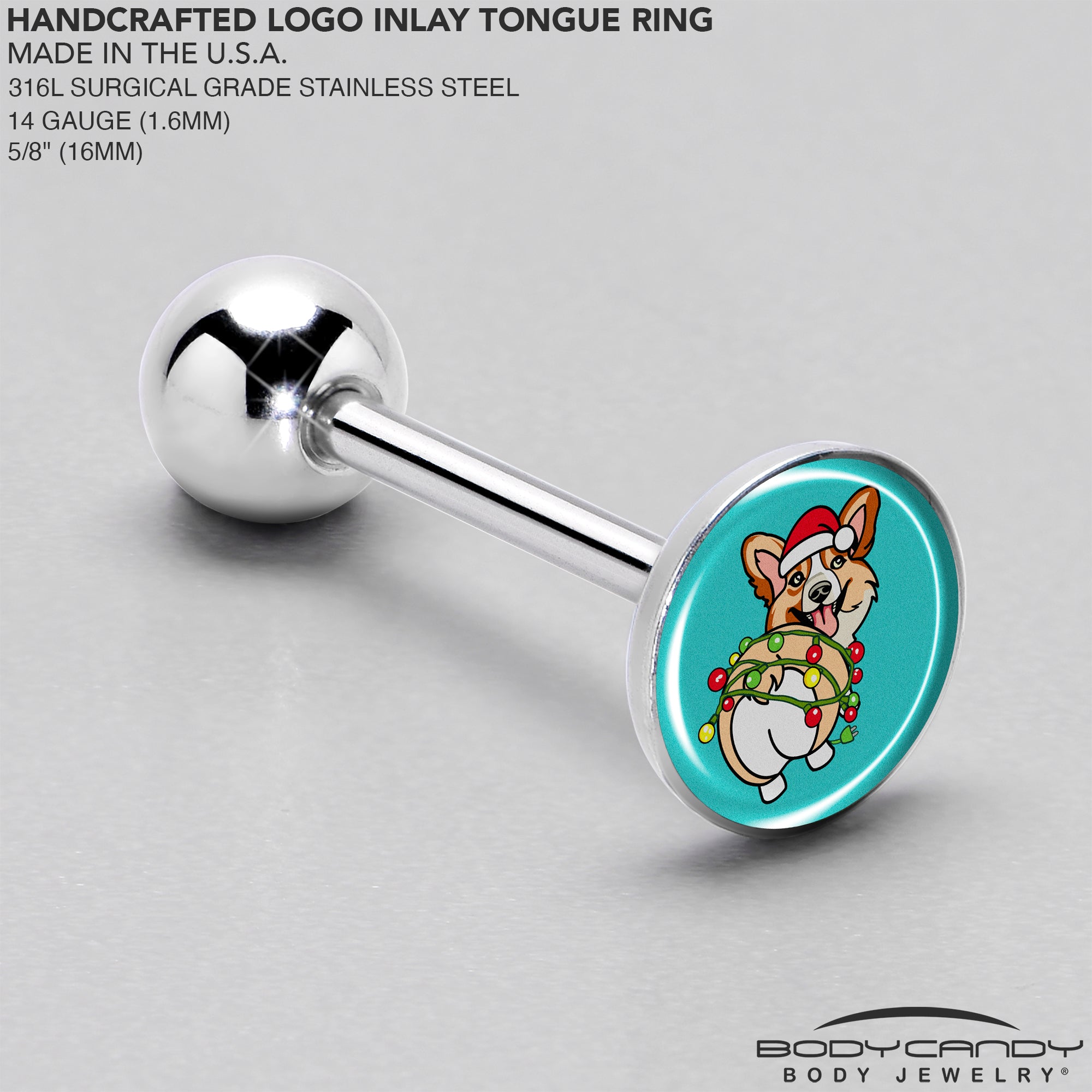 Christmas Corgi Dog Barbell Tongue Ring