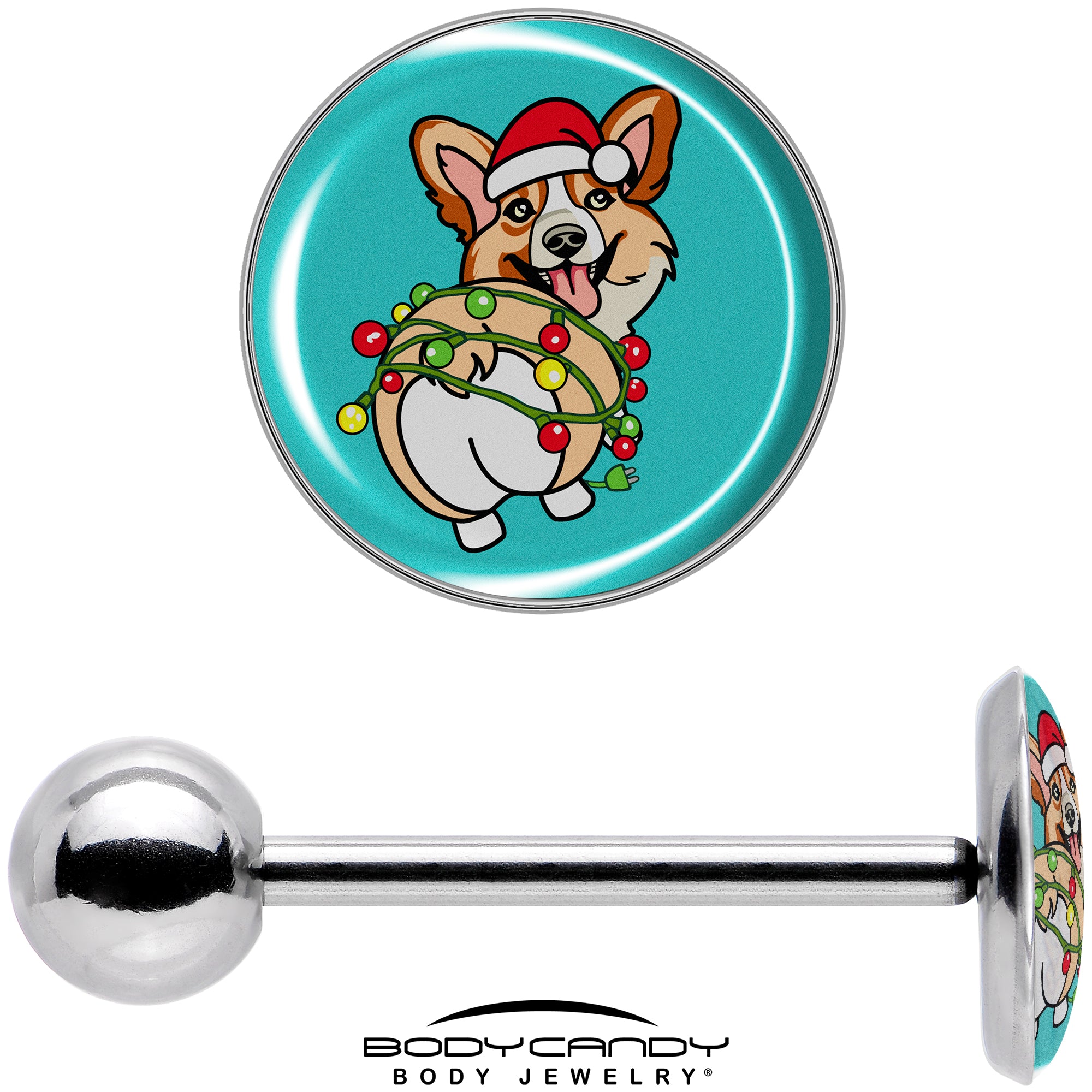 Christmas Lights Corgi Dog Barbell Tongue Ring