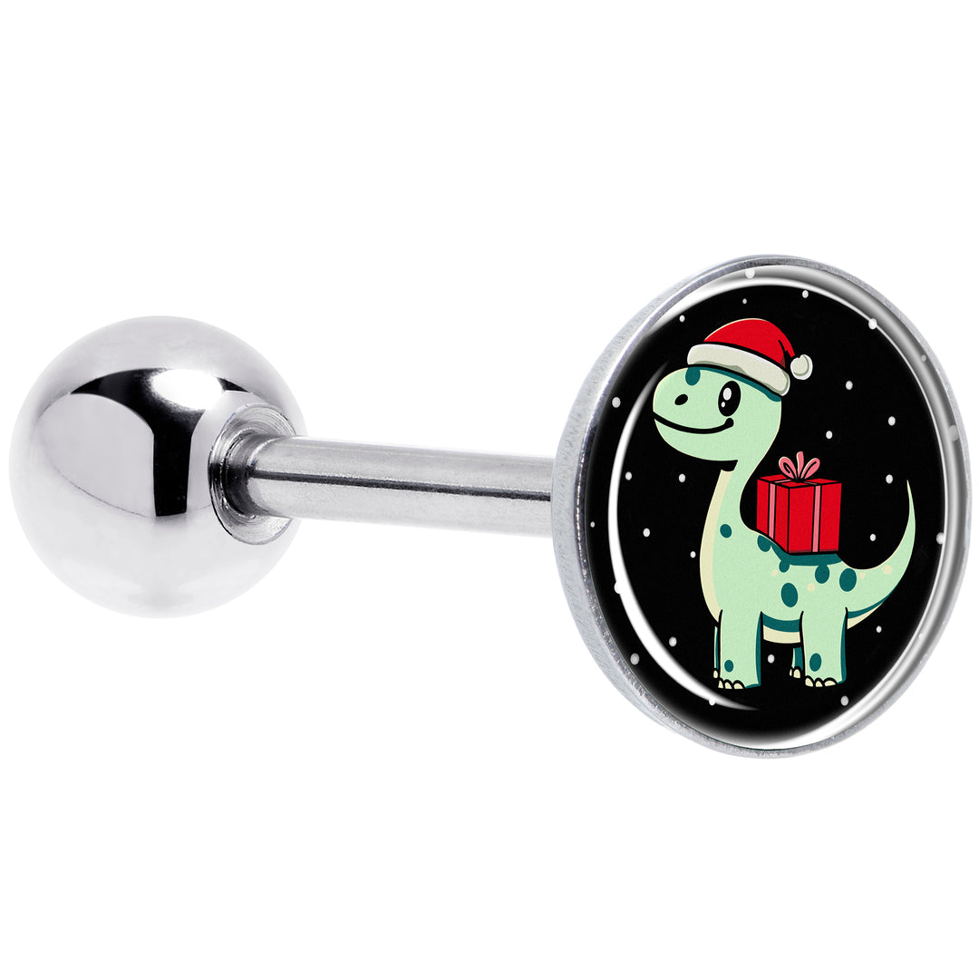 Christmas Holiday Dinosaur Barbell Tongue Ring