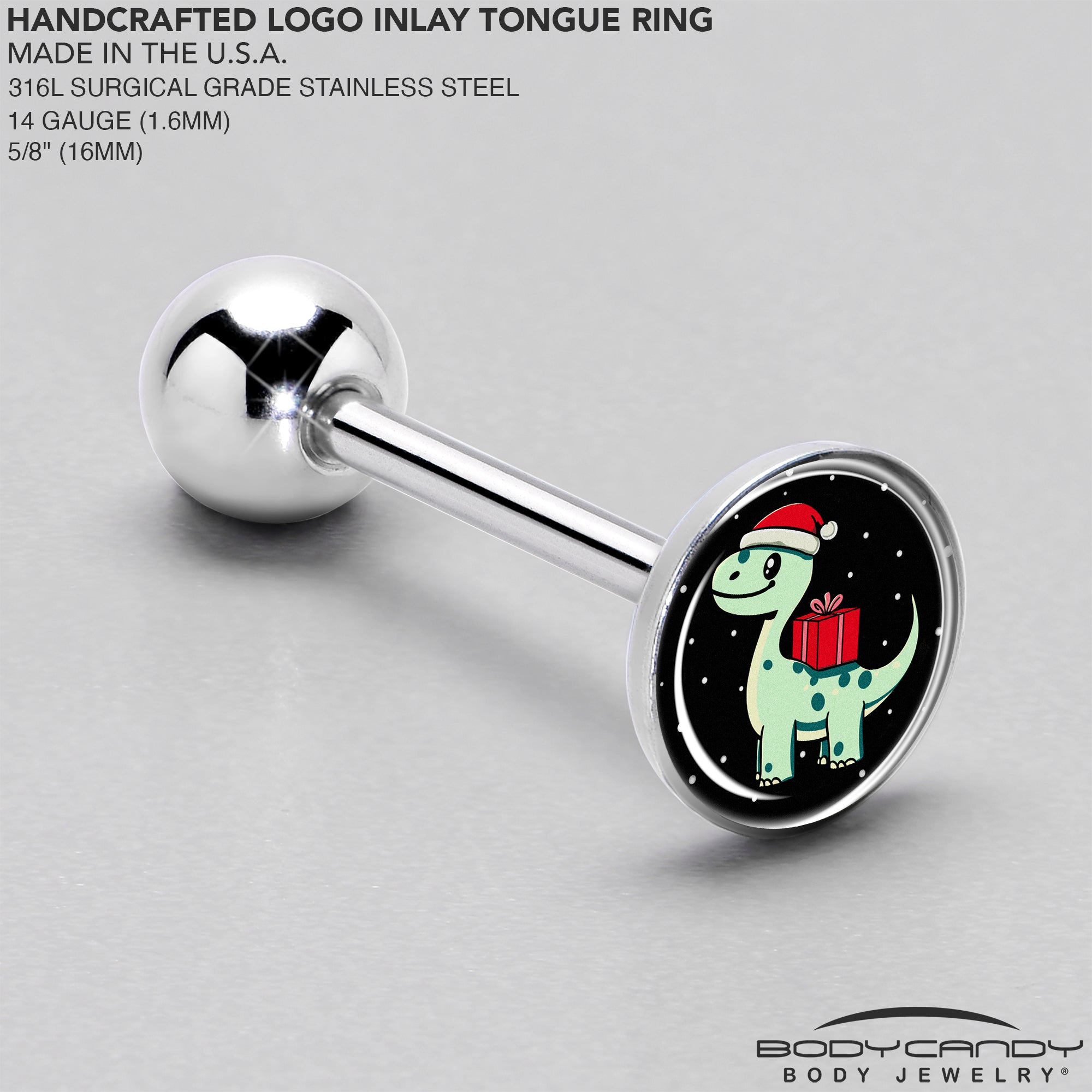 Christmas Themed Dinosaur Barbell Tongue Ring