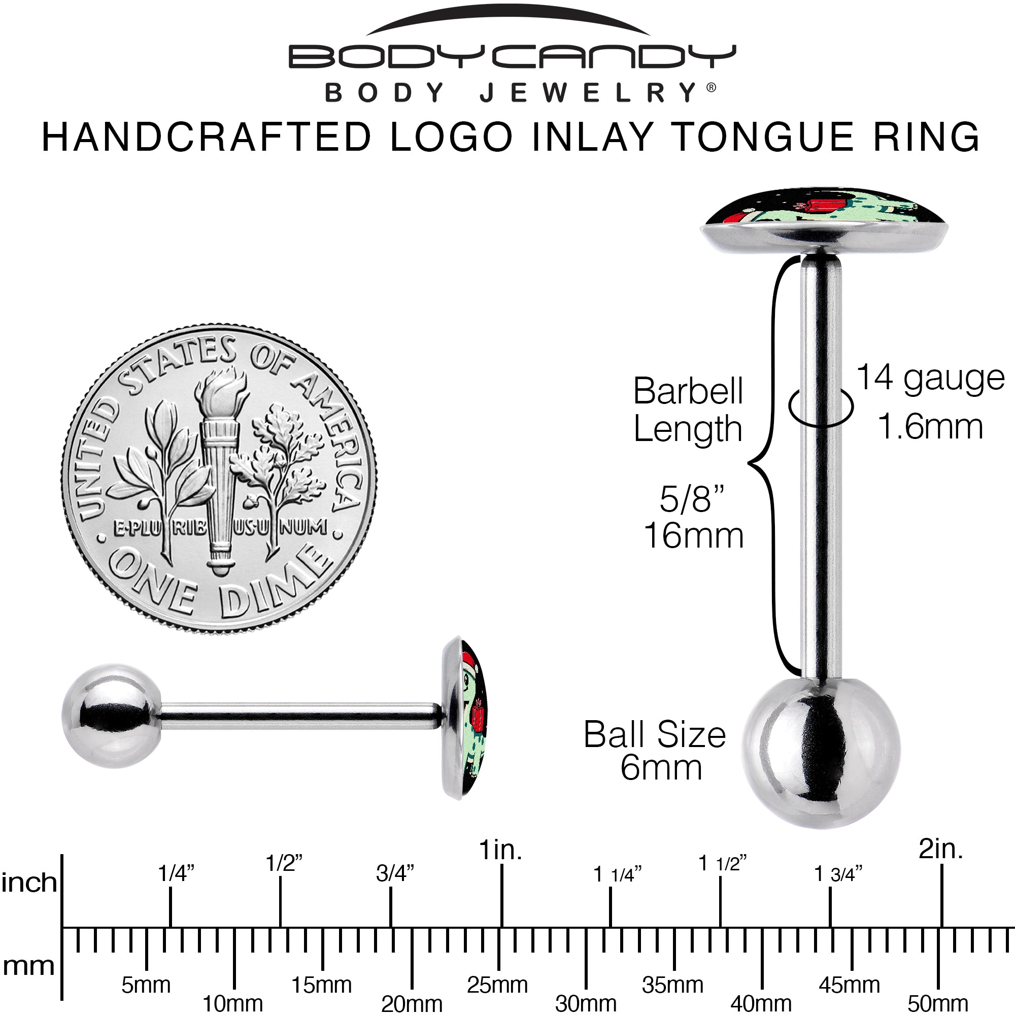 Festive Dinosaur Barbell Tongue Ring for Holiday