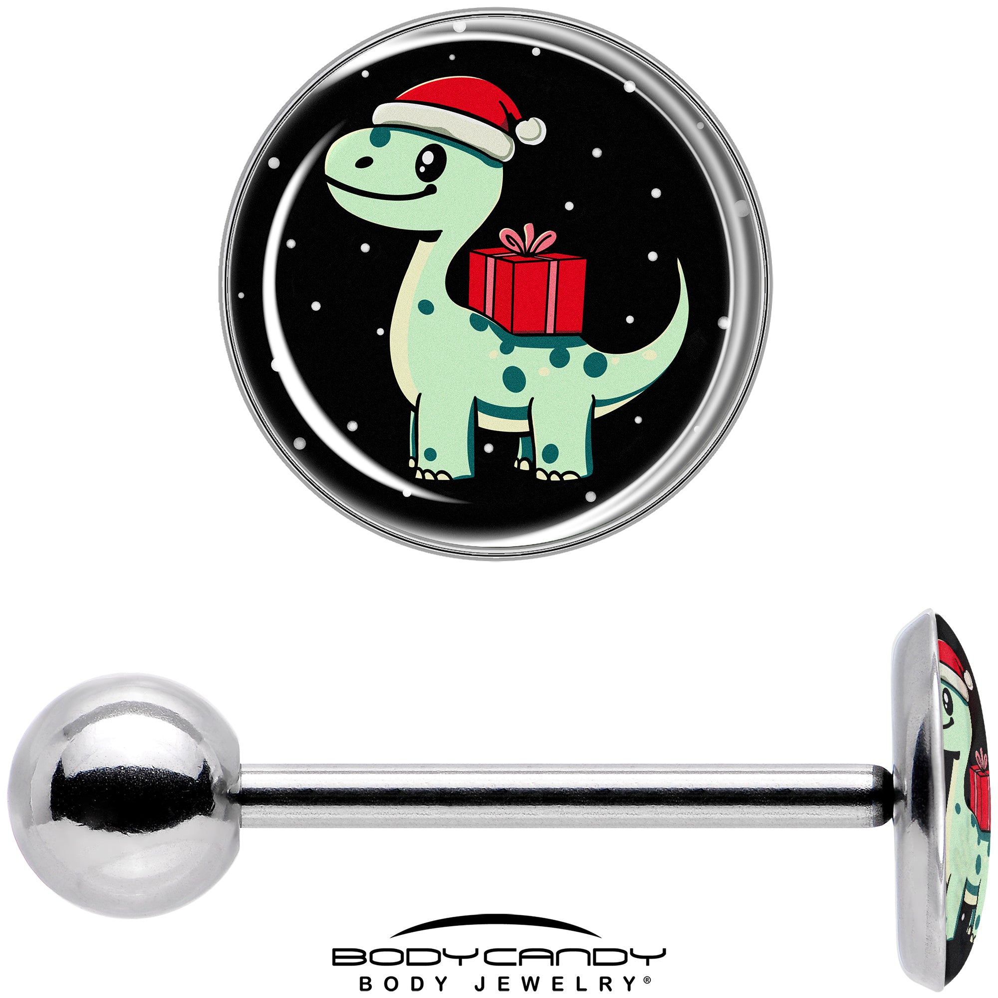 Christmas Dinosaur Barbell Tongue Ring for Piercing