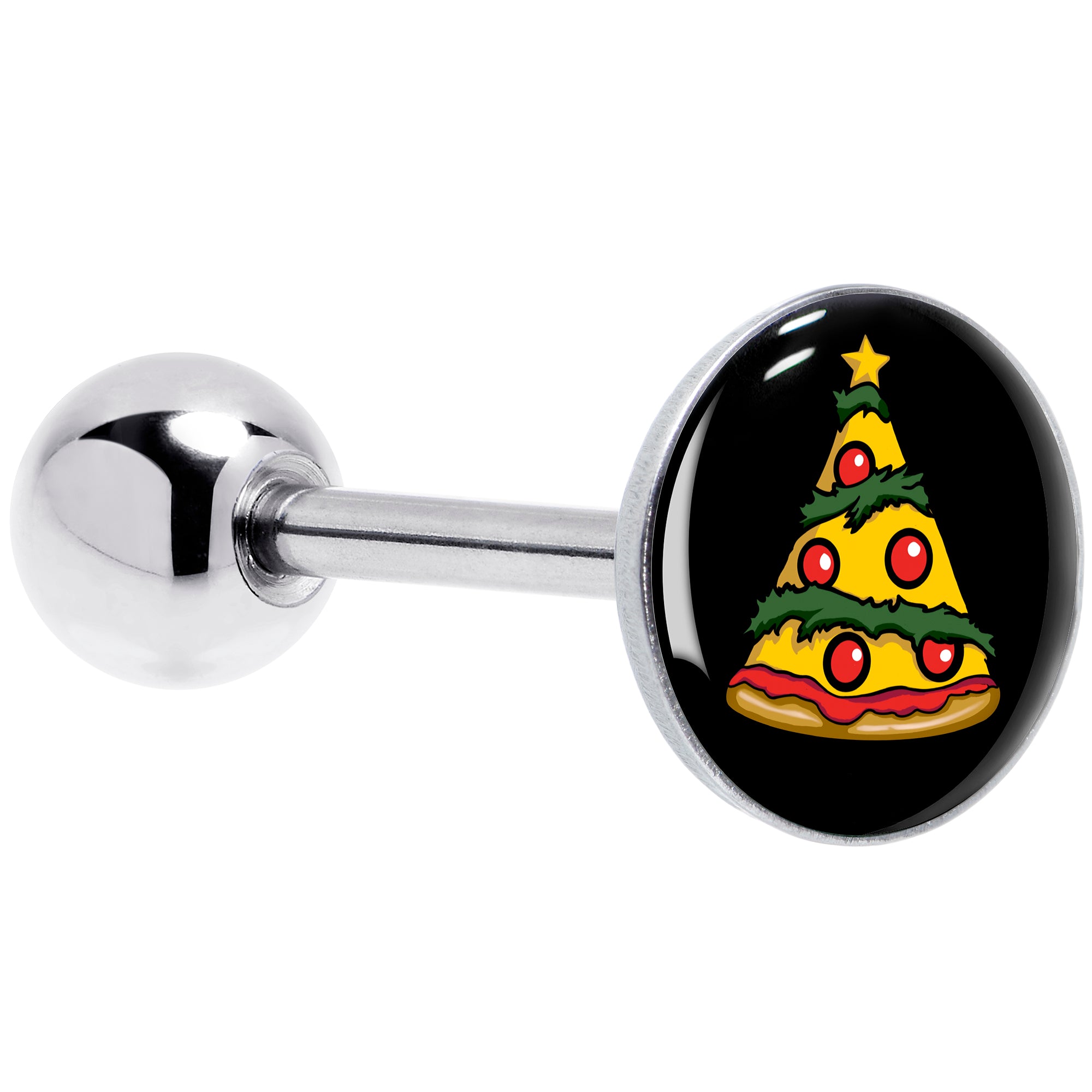 Christmas Holiday Pizza Tree Barbell Tongue Ring