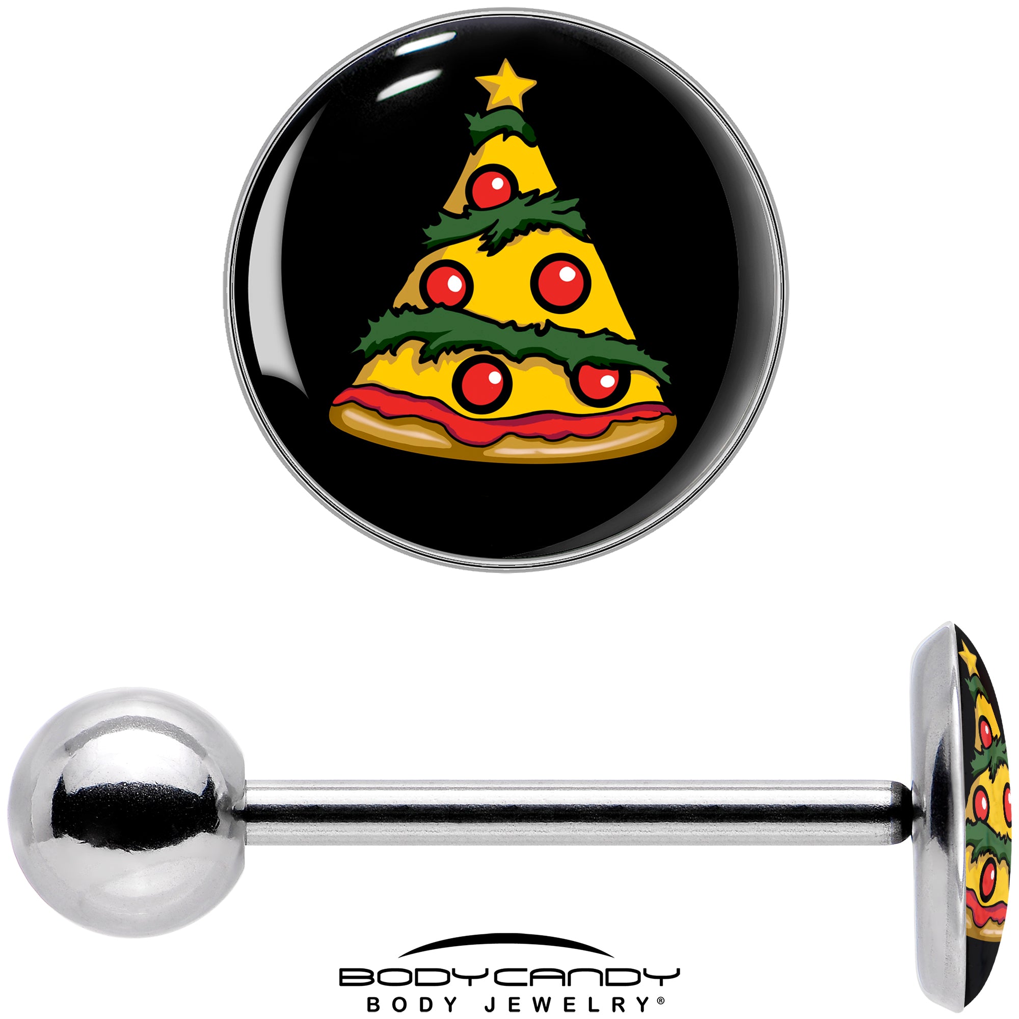 Holiday Pizza Tree Barbell Tongue Ring Jewelry