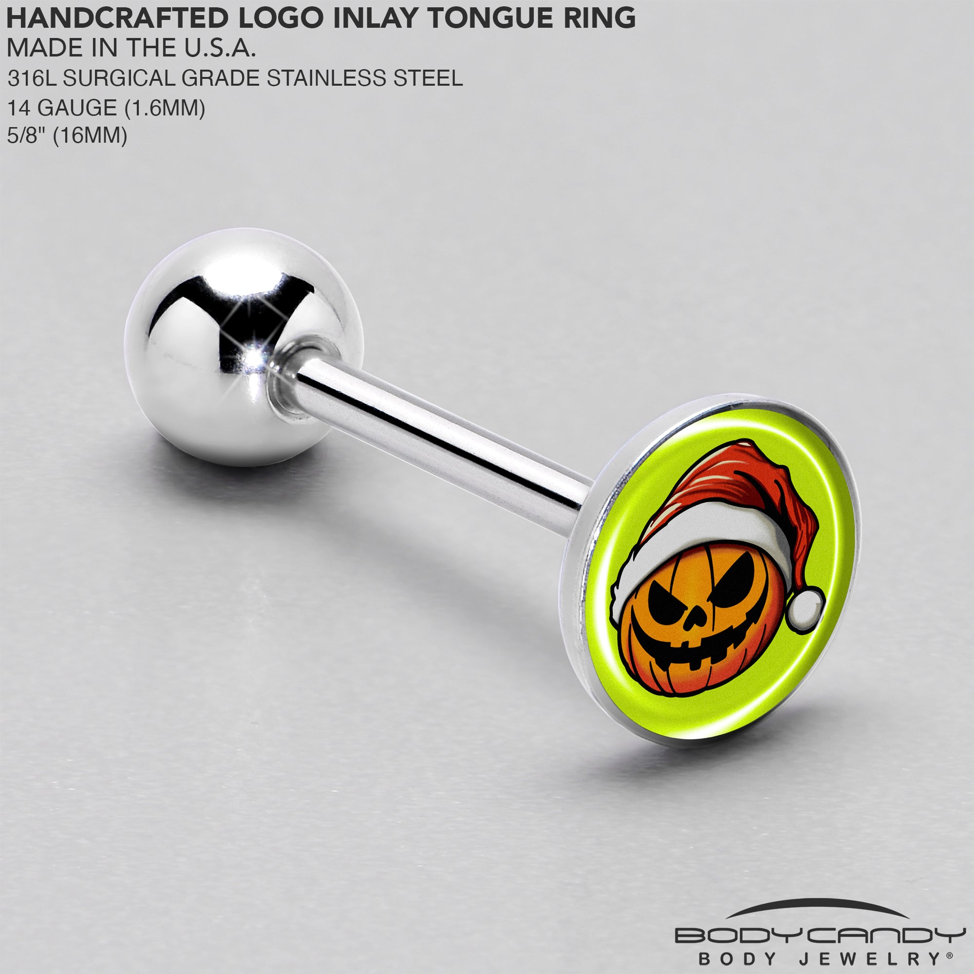 christmas pumpkin barbell tongue ring with santa hat design
