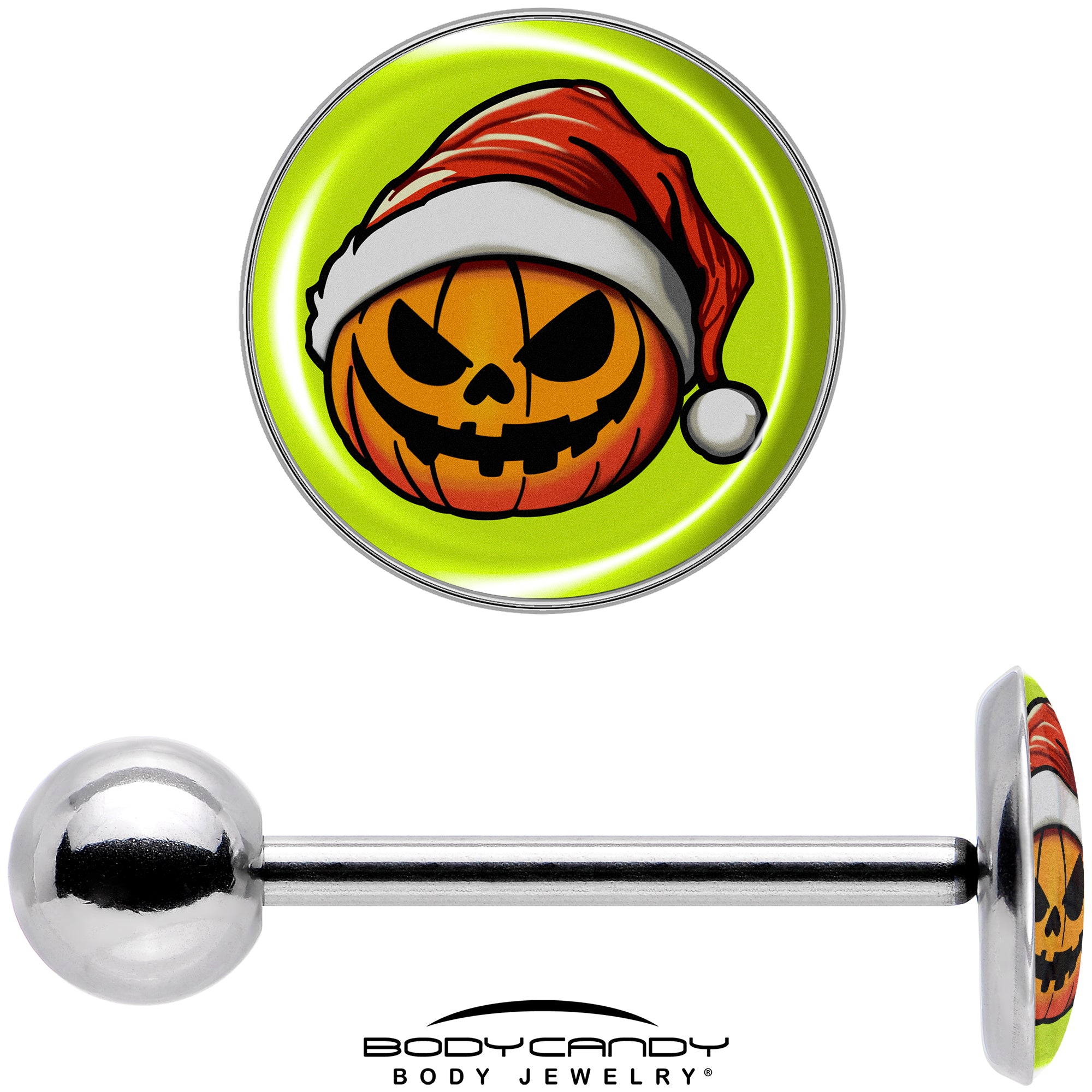 christmas pumpkin barbell tongue ring with holiday santa hat