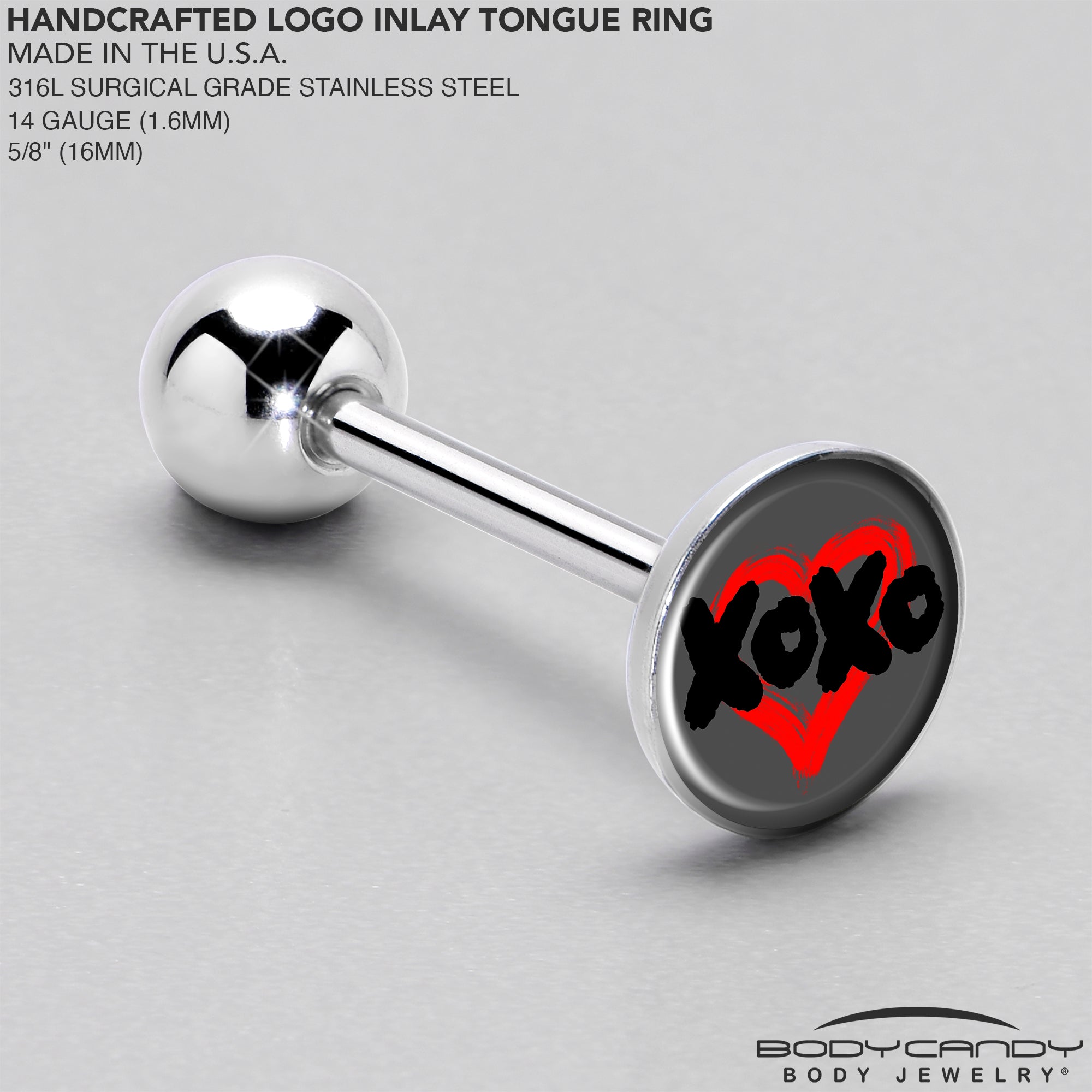 XOXO Heart Barbell Tongue Ring by Onyx O