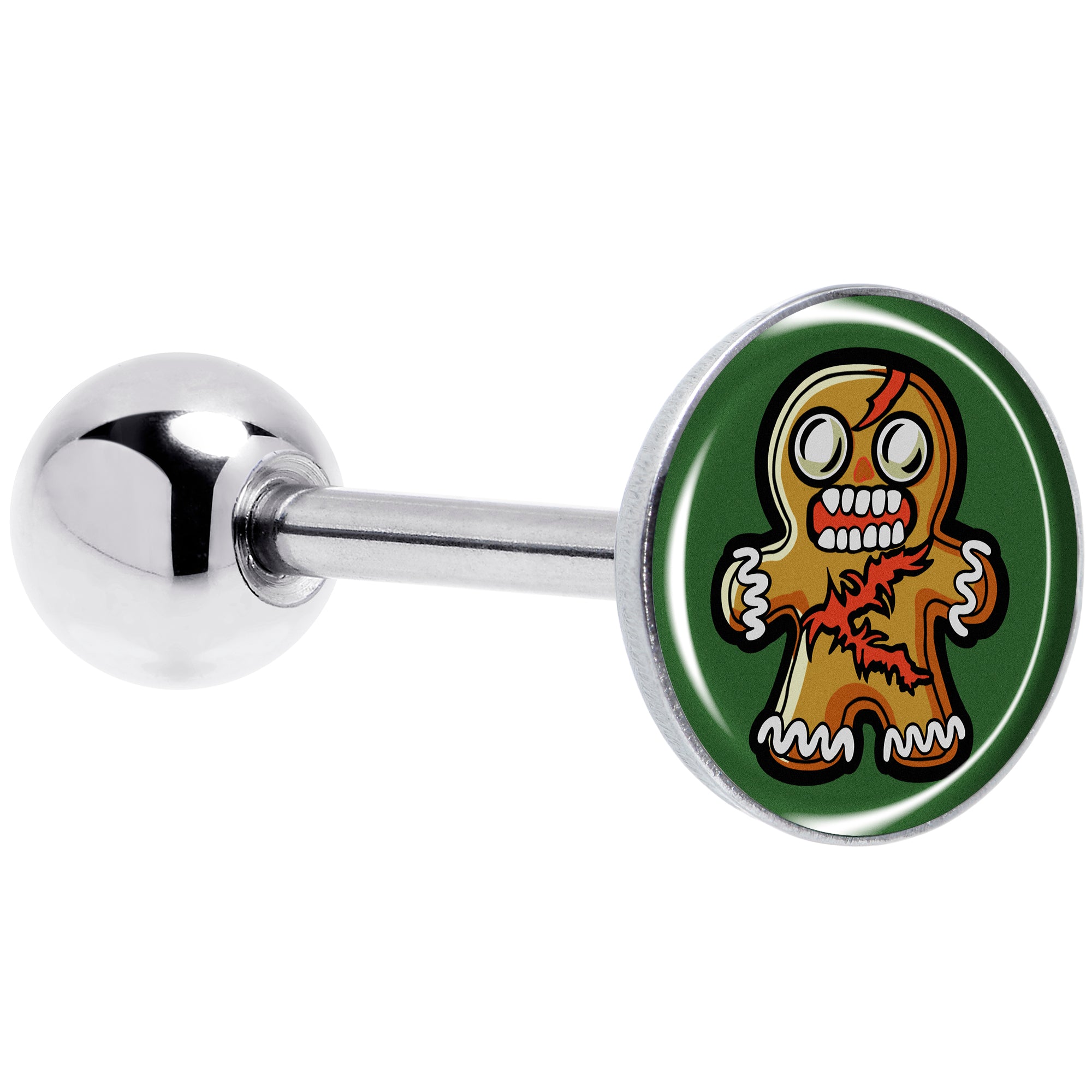 Christmas Holiday Zombie Gingerbread Man Barbell Tongue Ring