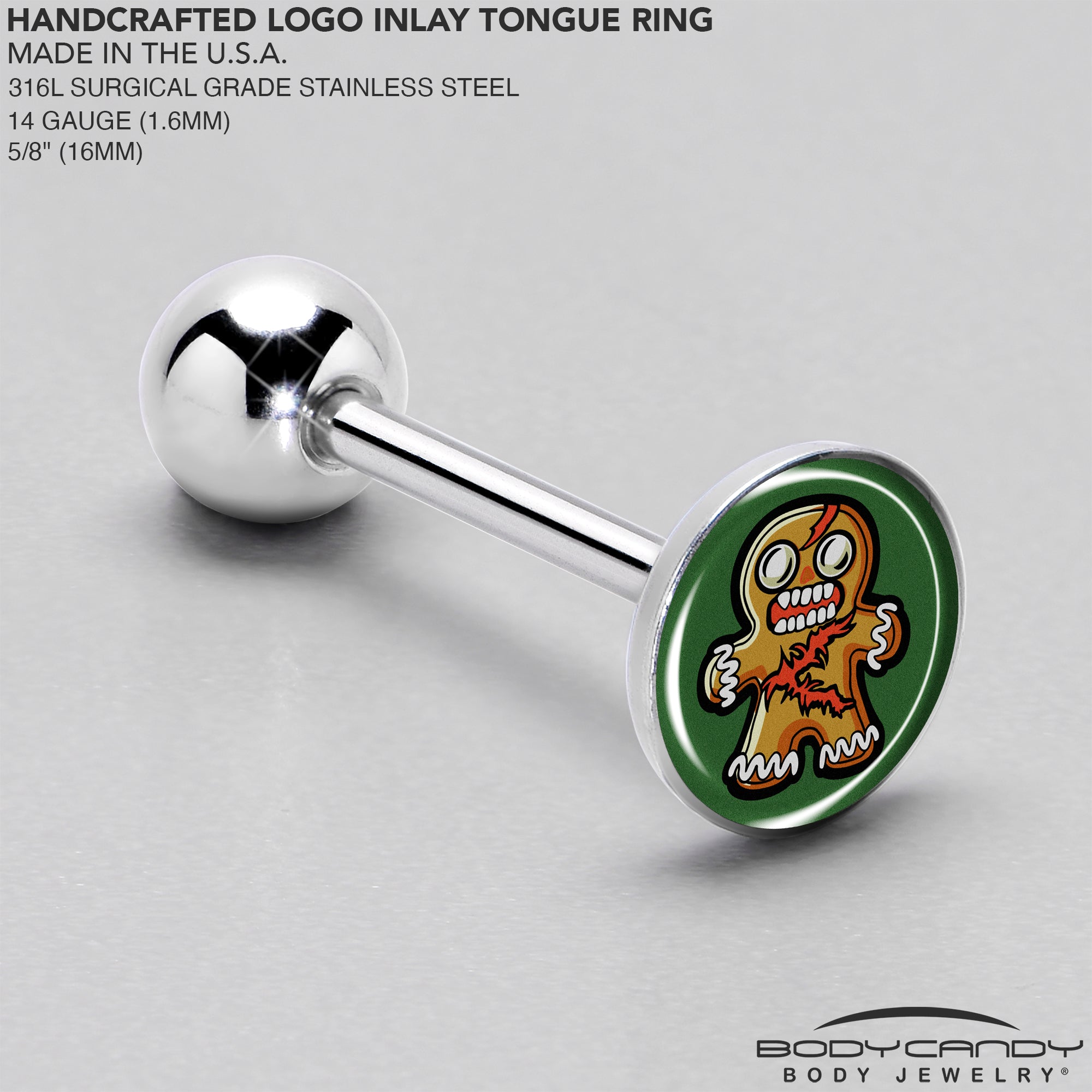 Christmas Zombie Gingerbread Man Tongue Ring Barbell