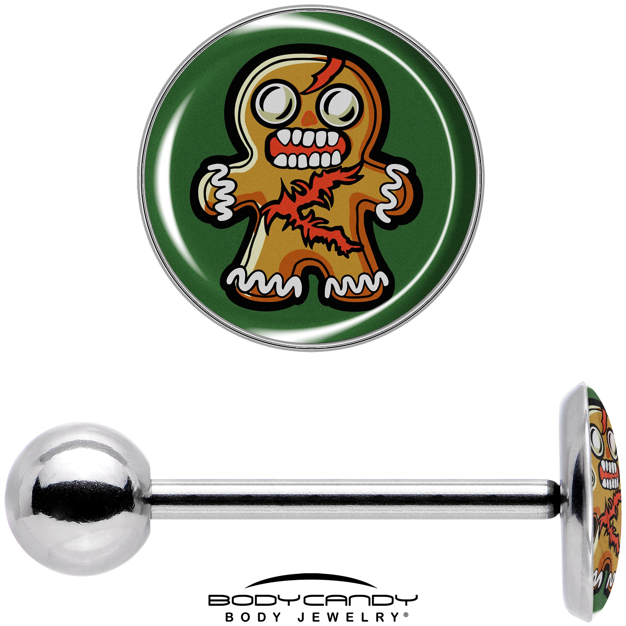 Holiday Gingerbread Zombie Man Barbell Tongue Ring