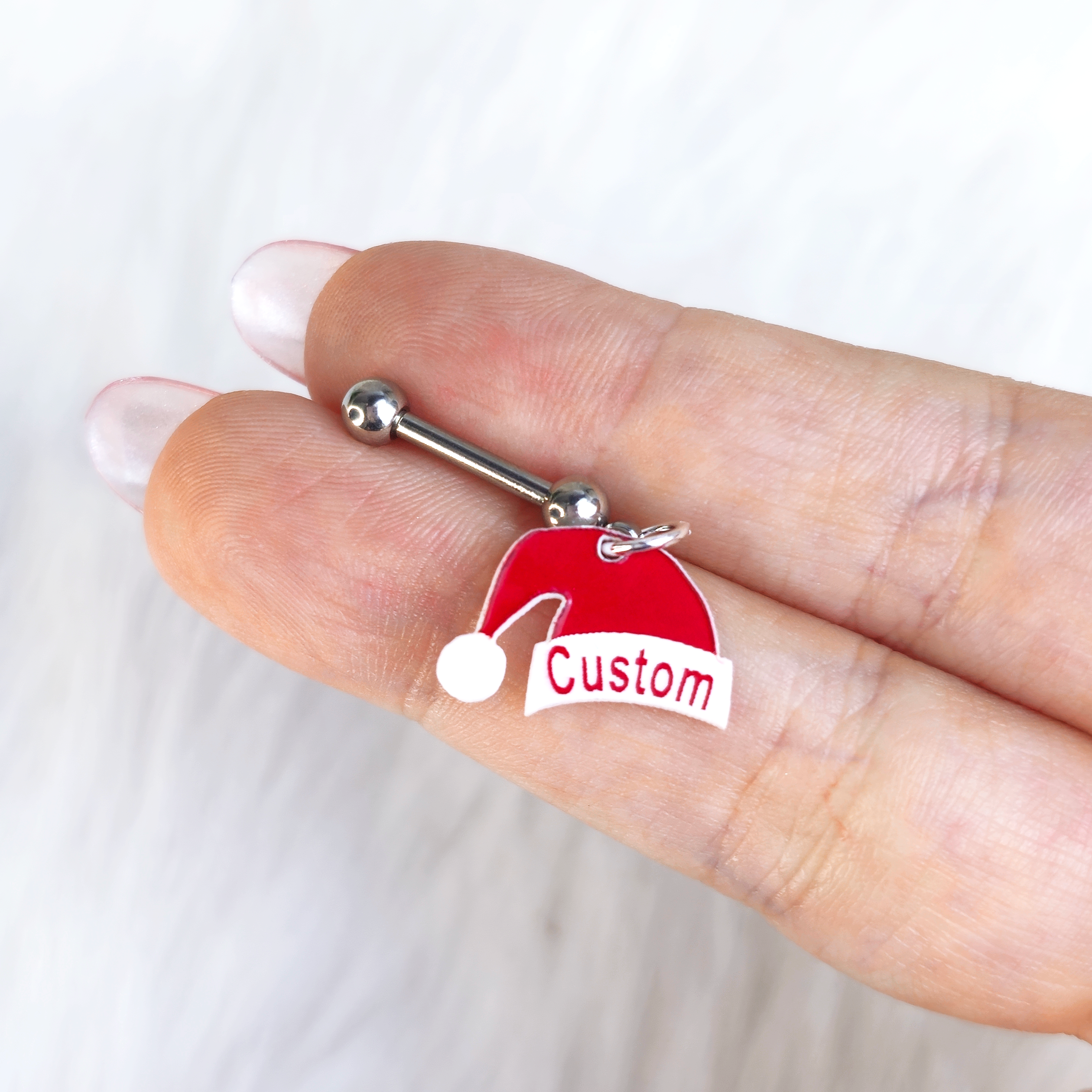 Custom Santa Hat Personalized Dangle Barbell Cartilage Earring
