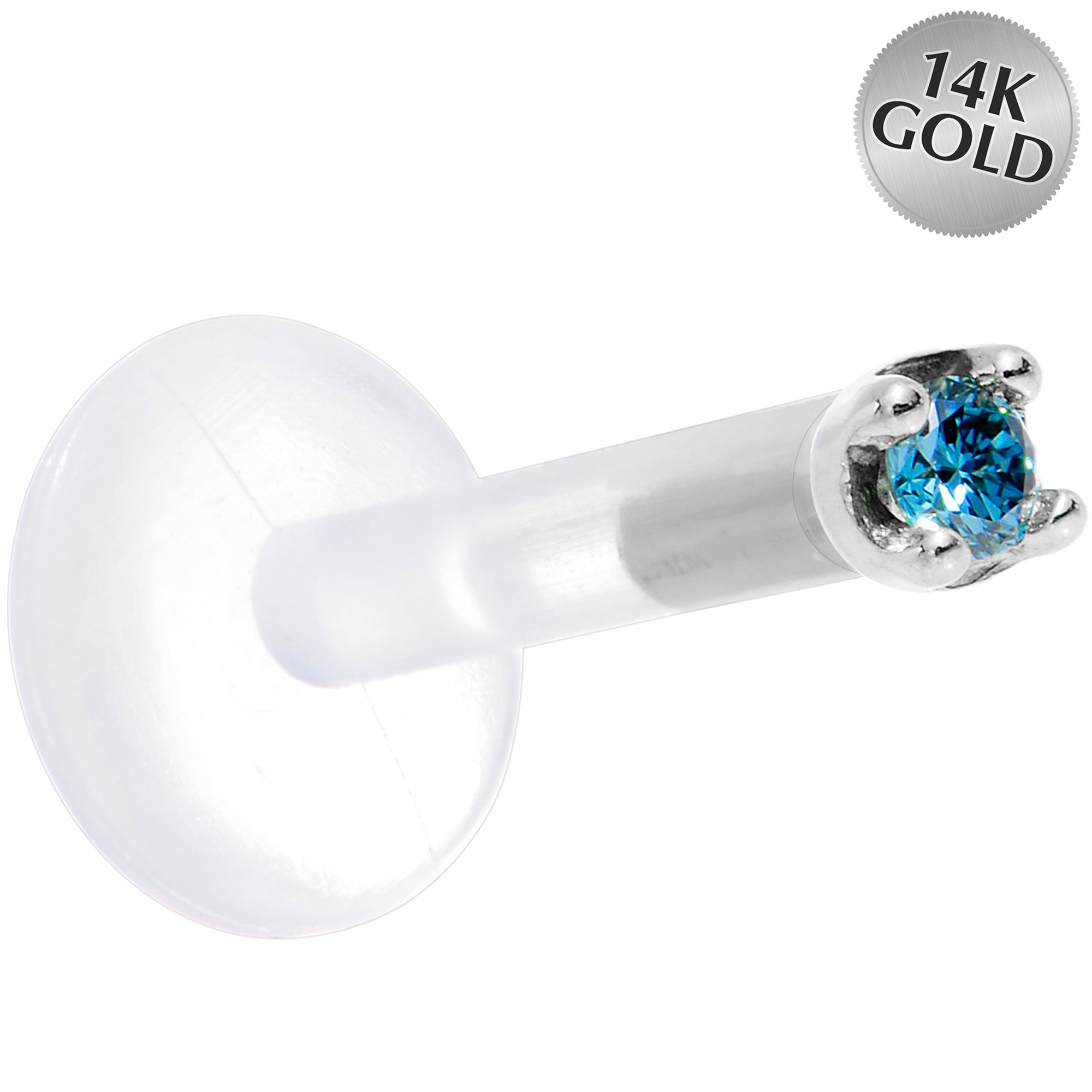 Solid 14KT White Gold 1.5mm Genuine Blue Diamond Bioplast Push in Labret
