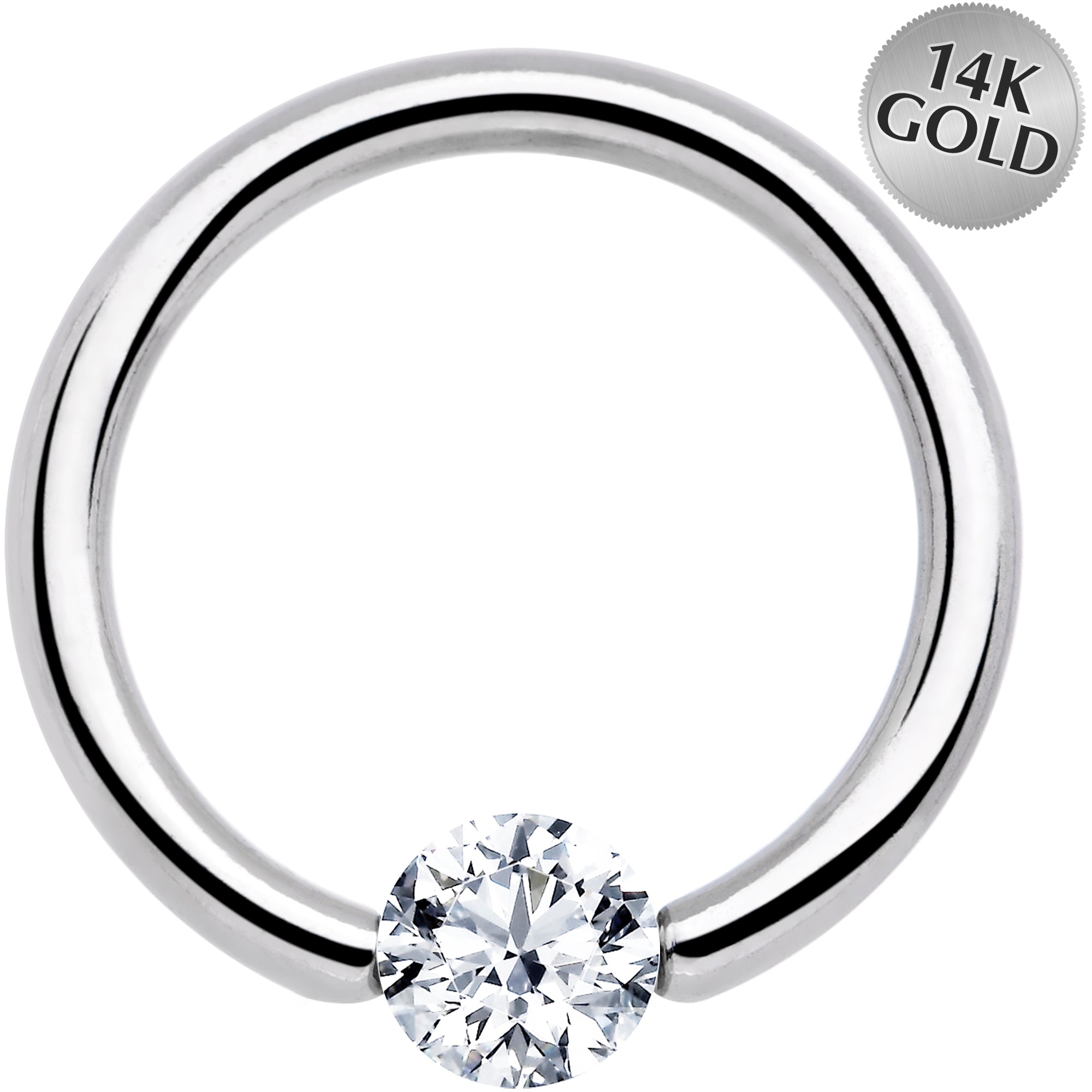 14 Gauge 1/2 Solid 14k White Gold 4mm Clear Cubic Zirconia Tension Captive Ring