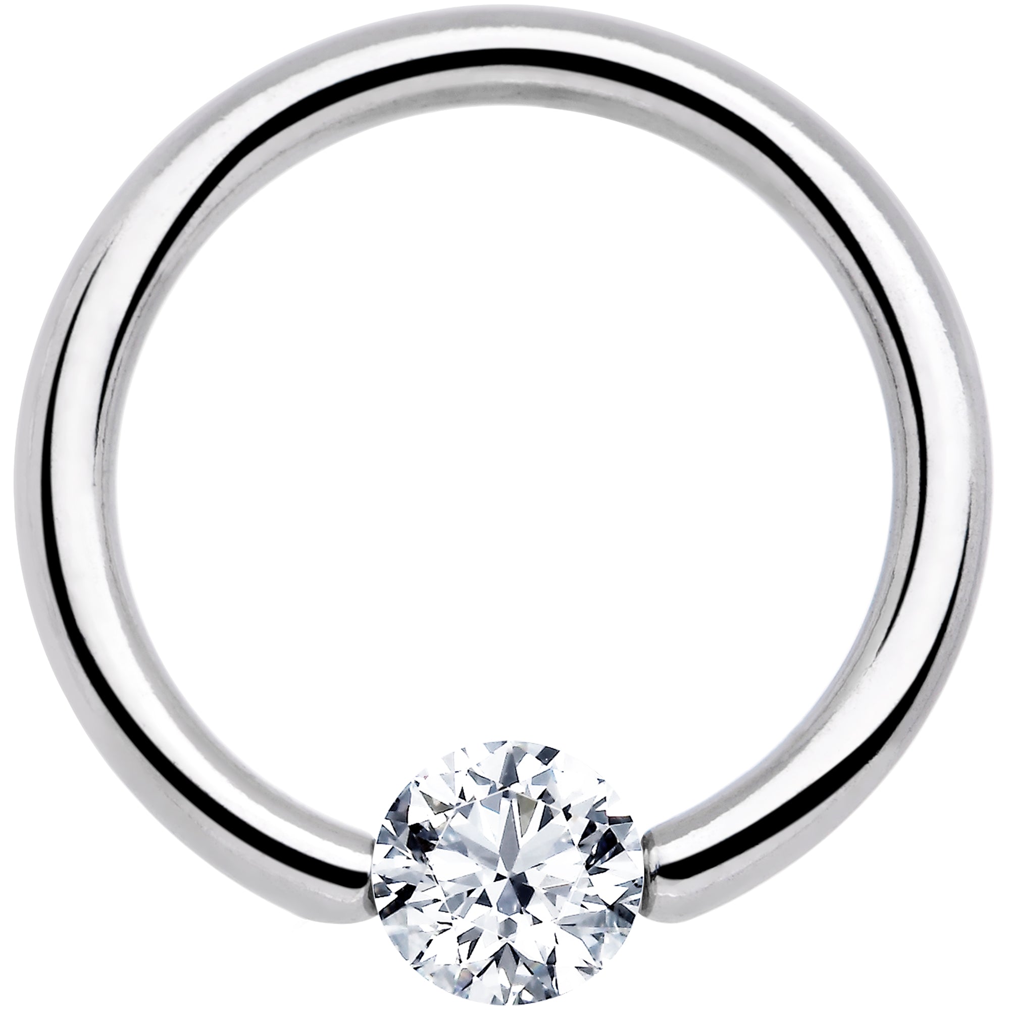 14G 1/2 Solid 14k White Gold 4mm Clear Cubic Zirconia Tension Captive Ring