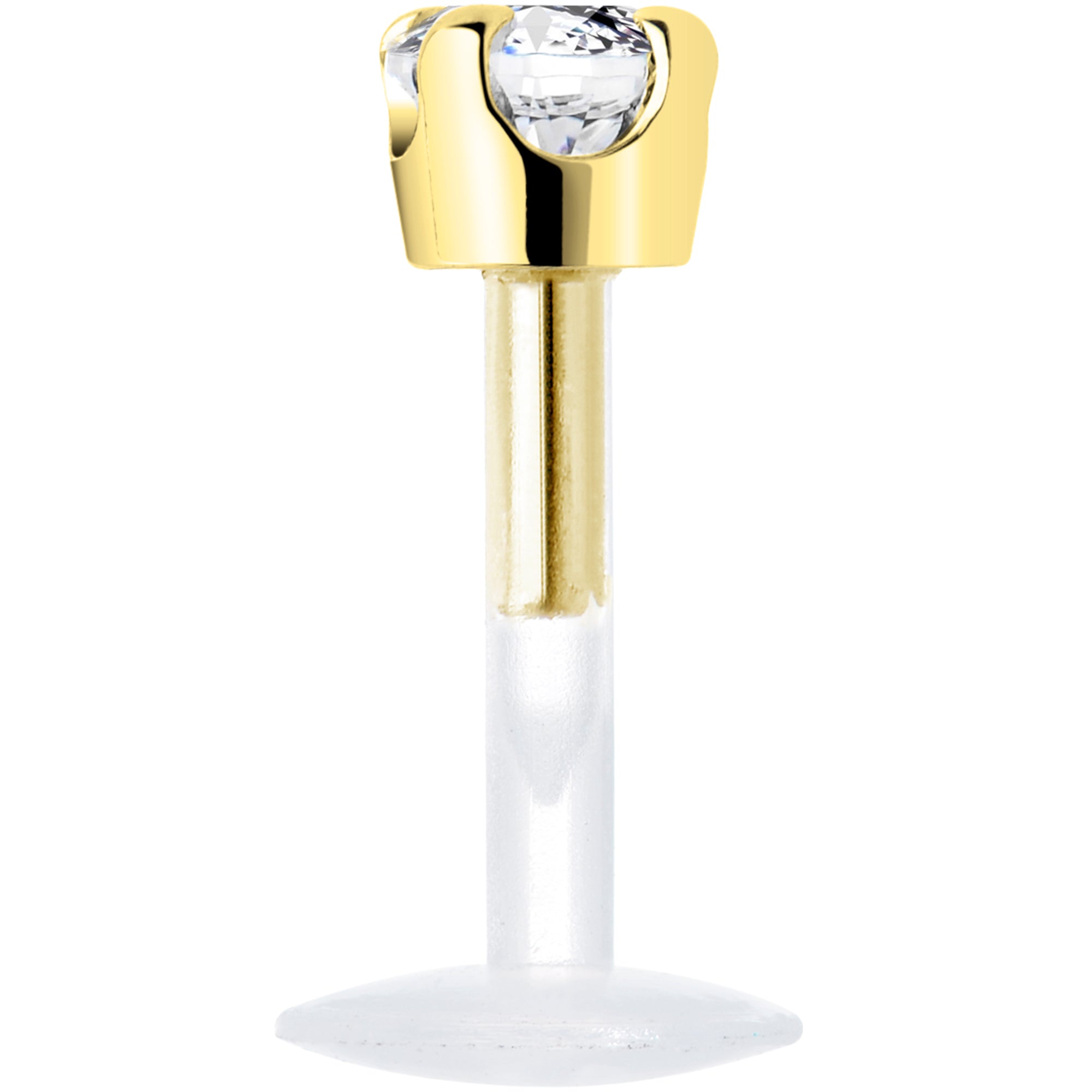 16G 1/4 Solid 14K Yellow Gold 3mm Clear Cubic Zirconia Bioplast Tragus Earring Stud