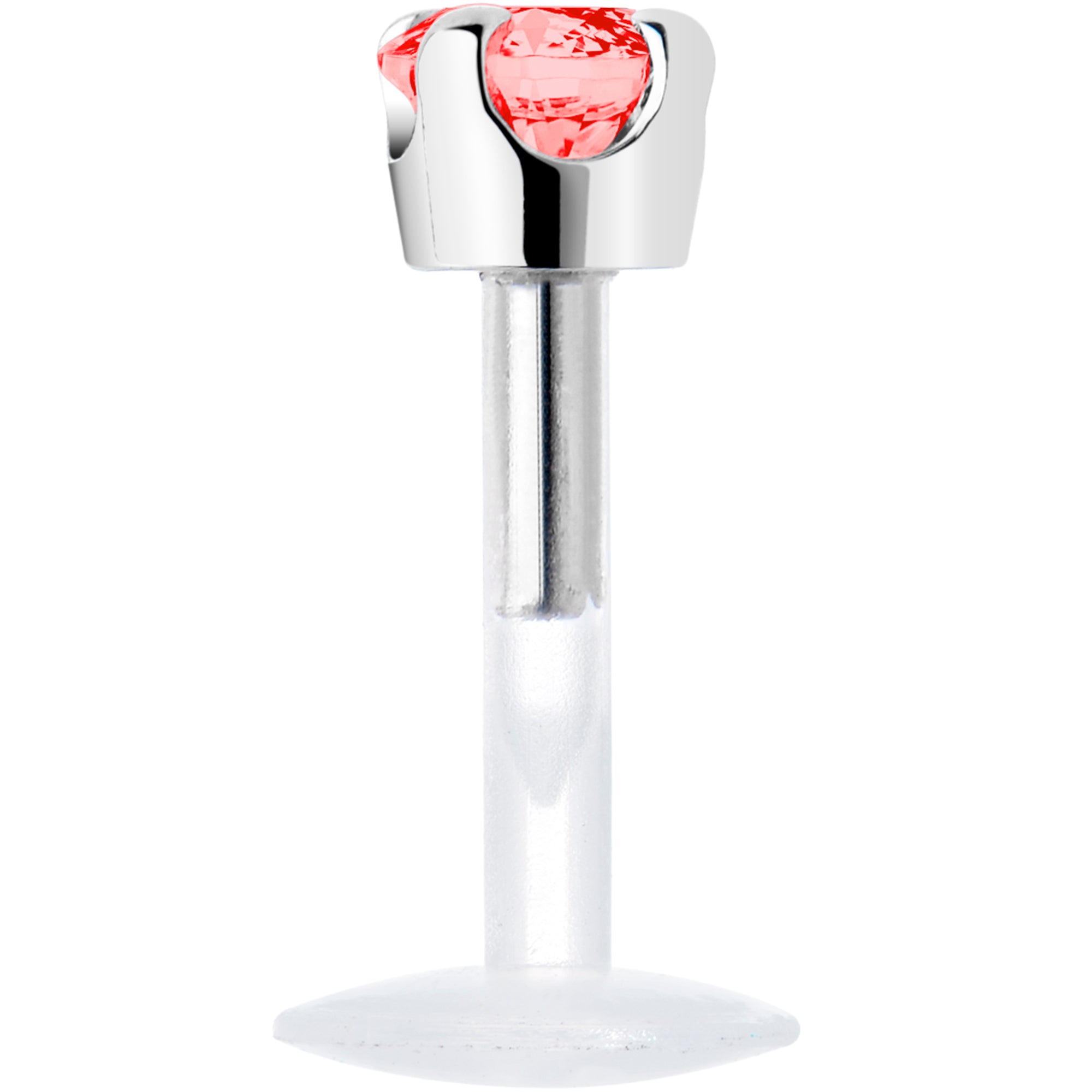 16G 1/4 Solid 14K White Gold 3mm Salmon Cubic Zirconia Bioplast Tragus Earring Stud