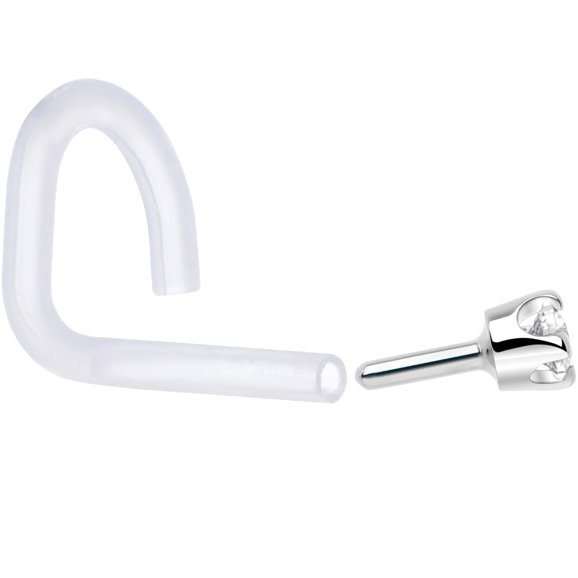 18G 1/4 White Gold 1.5mm Genuine Diamond Bioplast Nose Ring