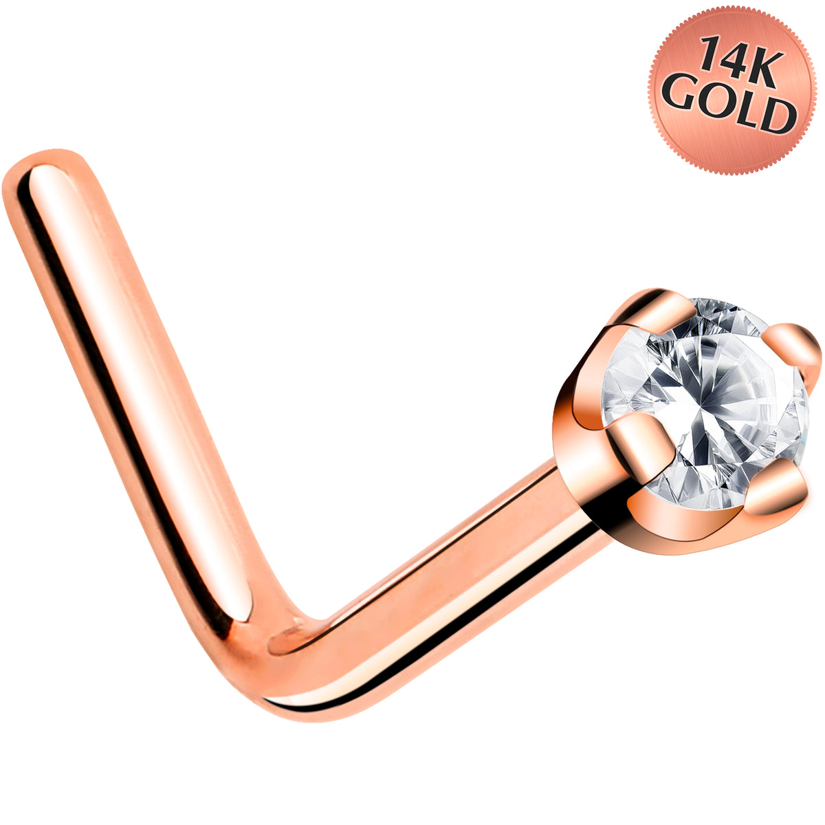 20G 14K Solid Gold Nose Ring Studs - 1.5mm (0.015 cttw) Genuine Diamond L Shaped