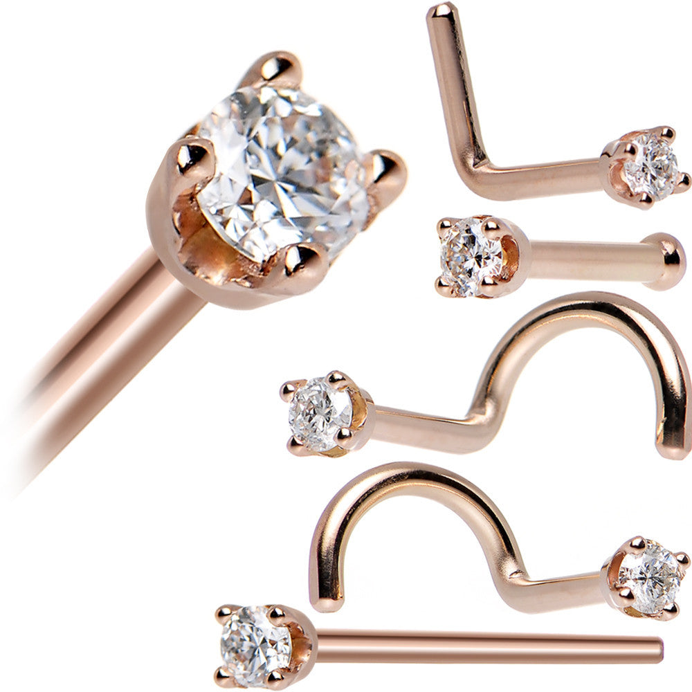 14k Rose Gold Diamond Nose Ring 2mm Nose Studs 18 Gauge 20 Gauge