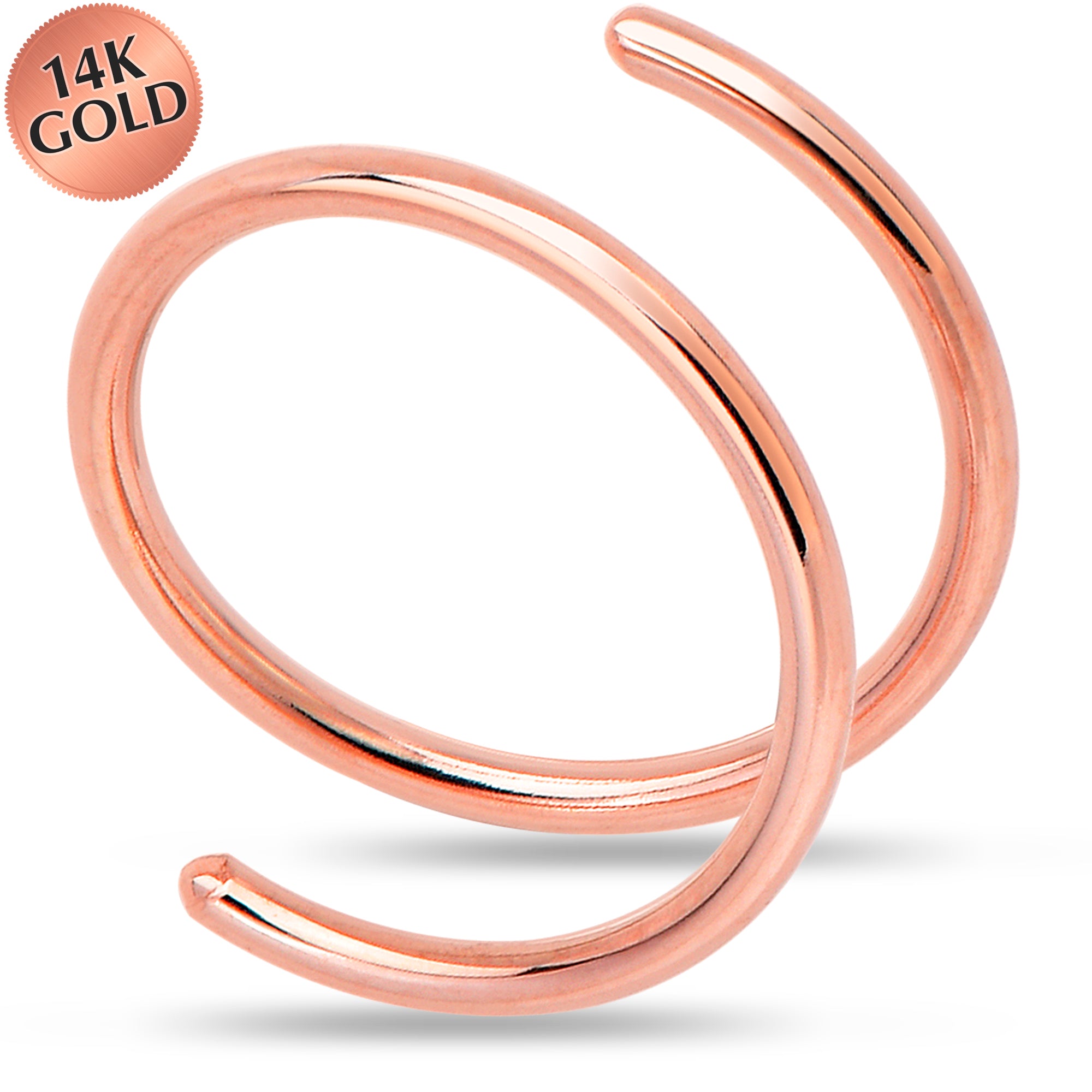 14k Solid Rose Gold Double Hoop Nose Spiral Nose Ring (Select your Size)