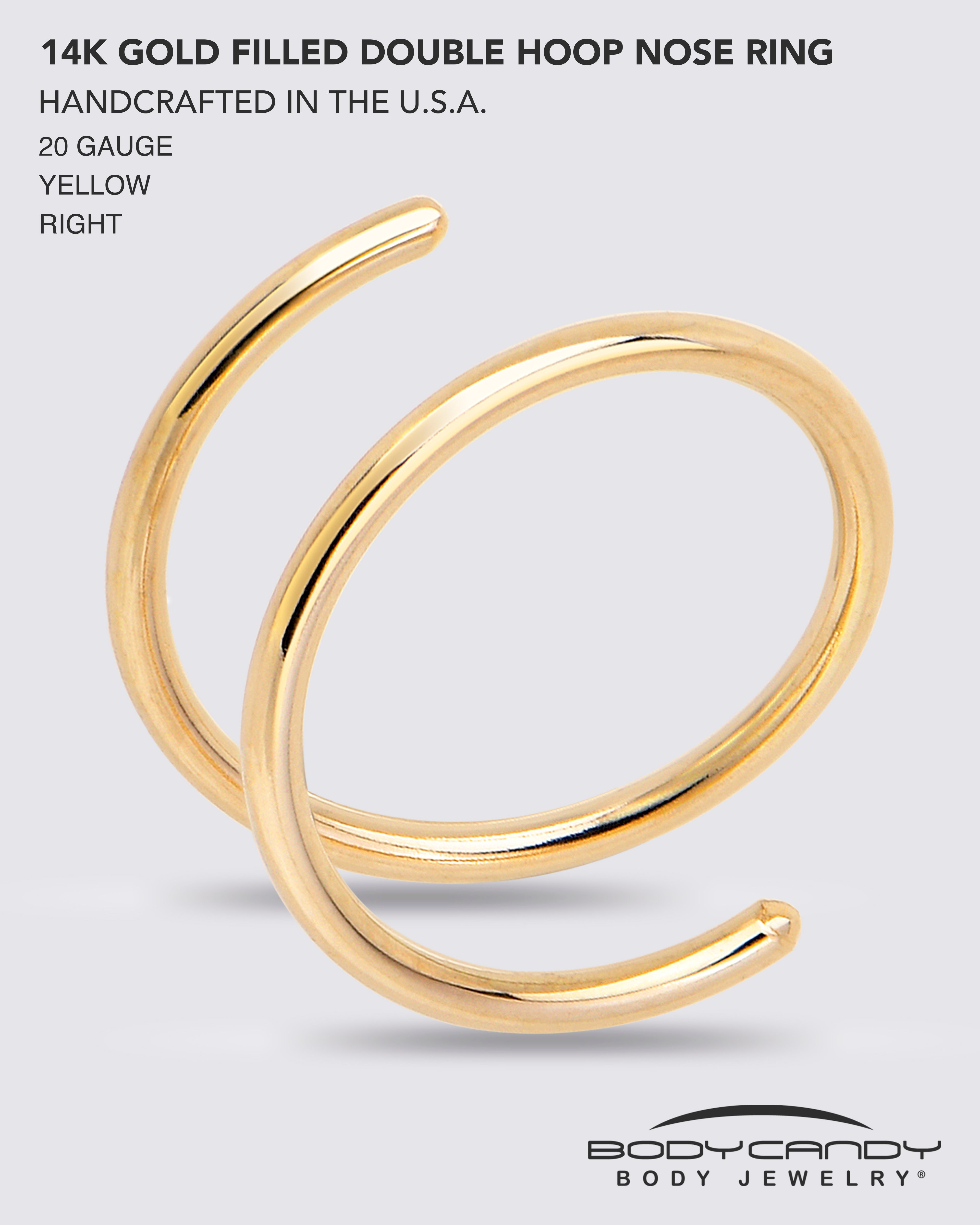 Double Hoop Nose 14k Yellow Gold Filled Spiral Nose Ring 20 Gauge 8mm Right