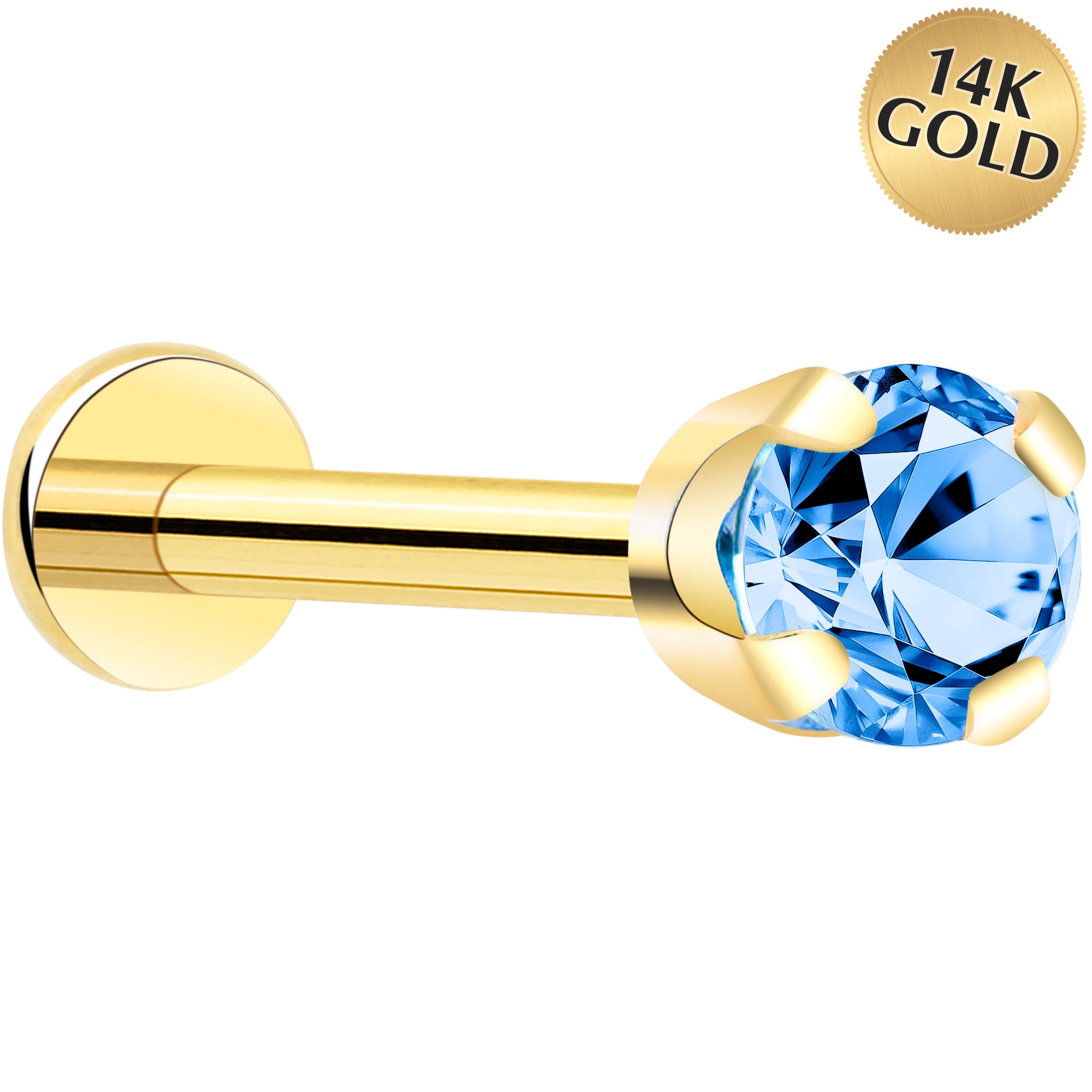 14k Yellow Gold Flat Back Earring with 3mm Cubic Zirconia Handmade