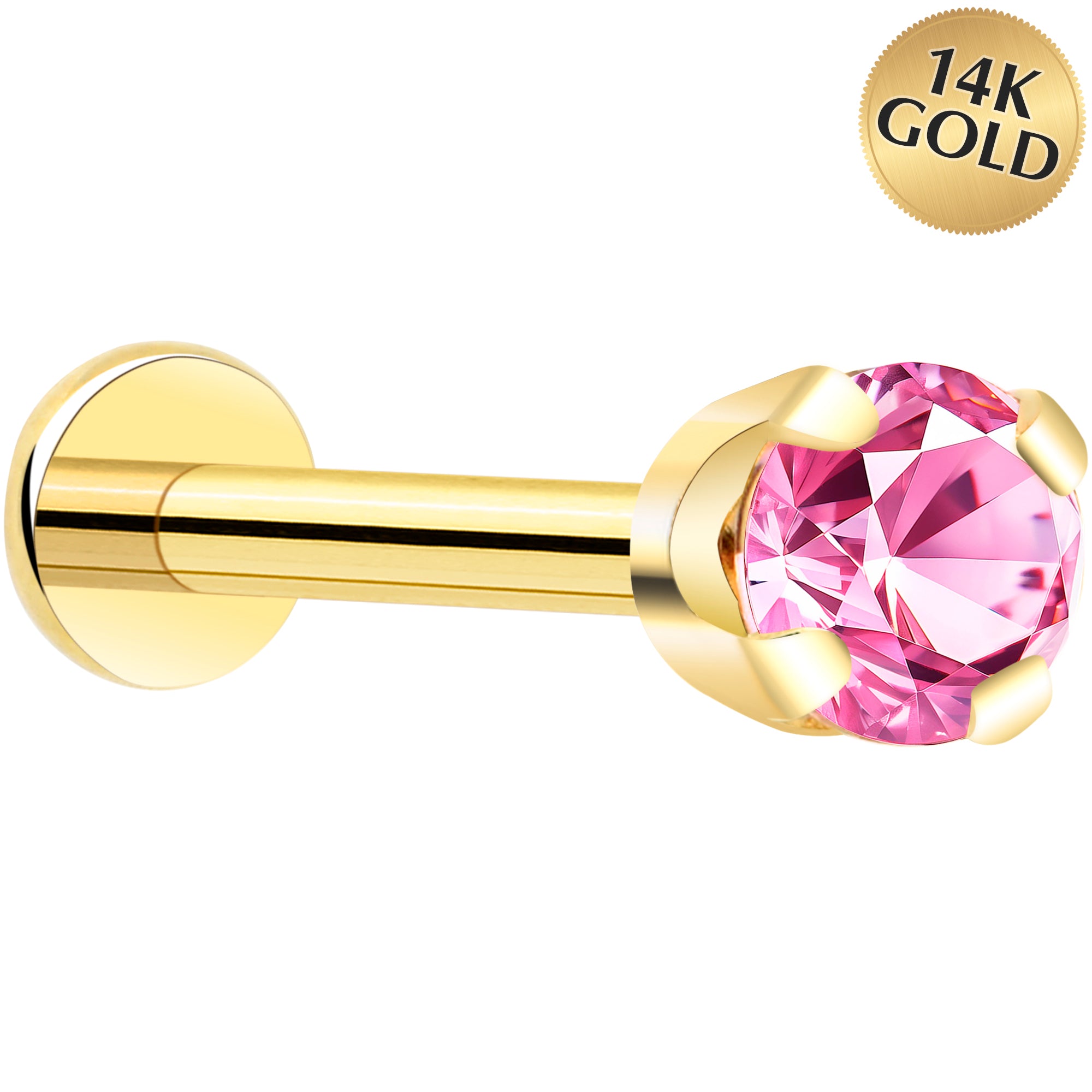 14k Yellow Gold Flat Back Earring with 3mm Cubic Zirconia Handmade