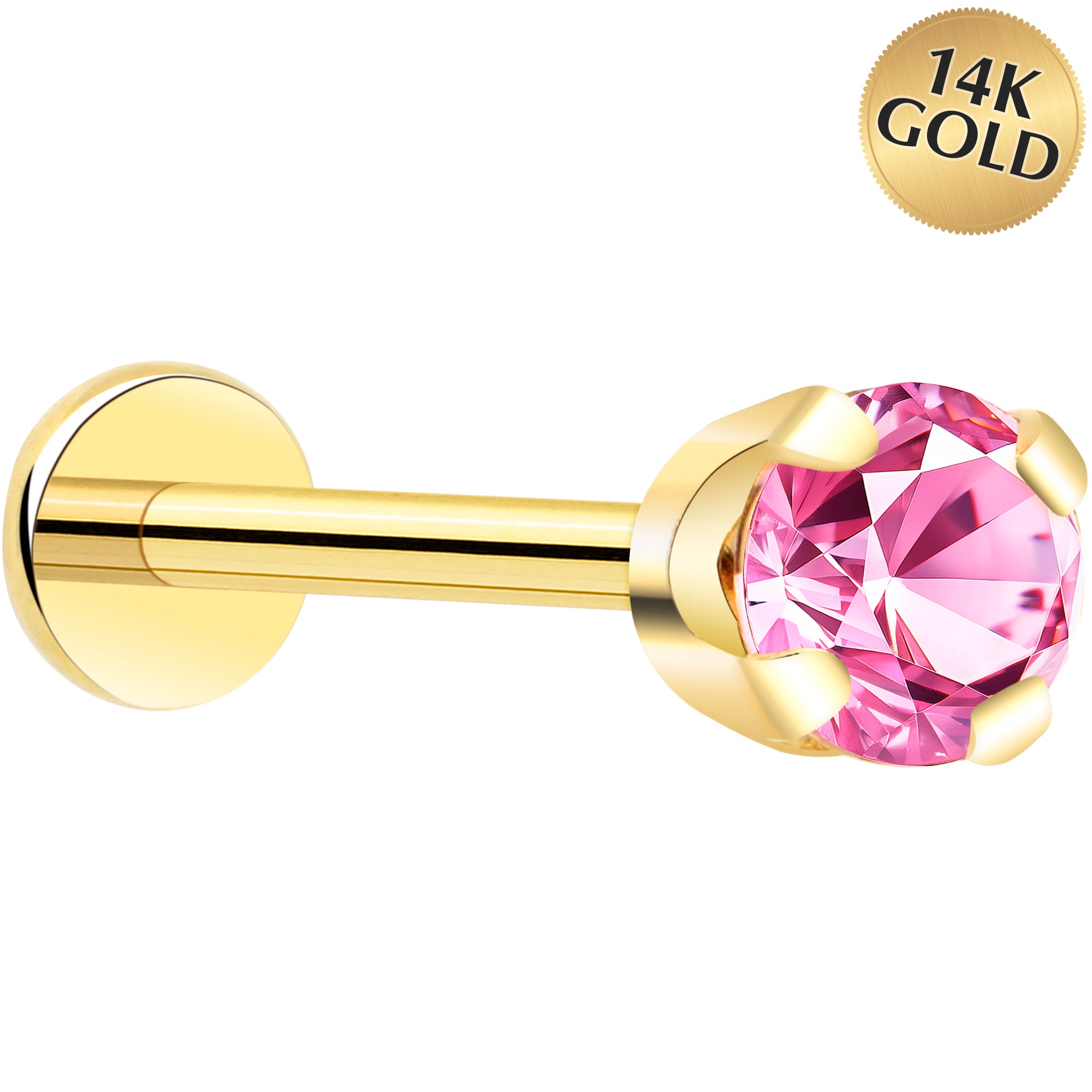 14k Yellow Gold Flat Back Earring with 3mm Cubic Zirconia Handmade