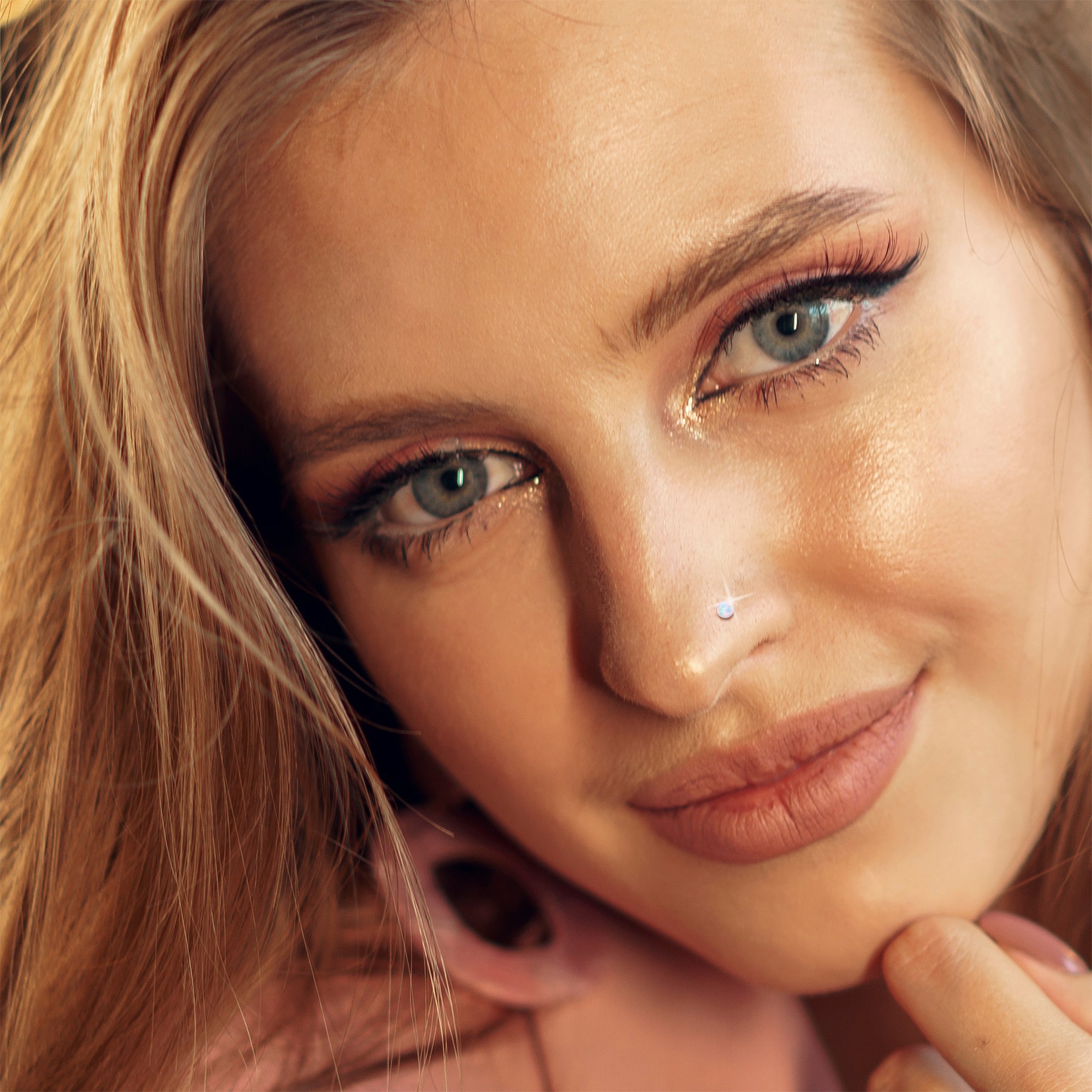 2.5mm Synthetic Opal Nose Ring 14k White Gold 20 Gauge