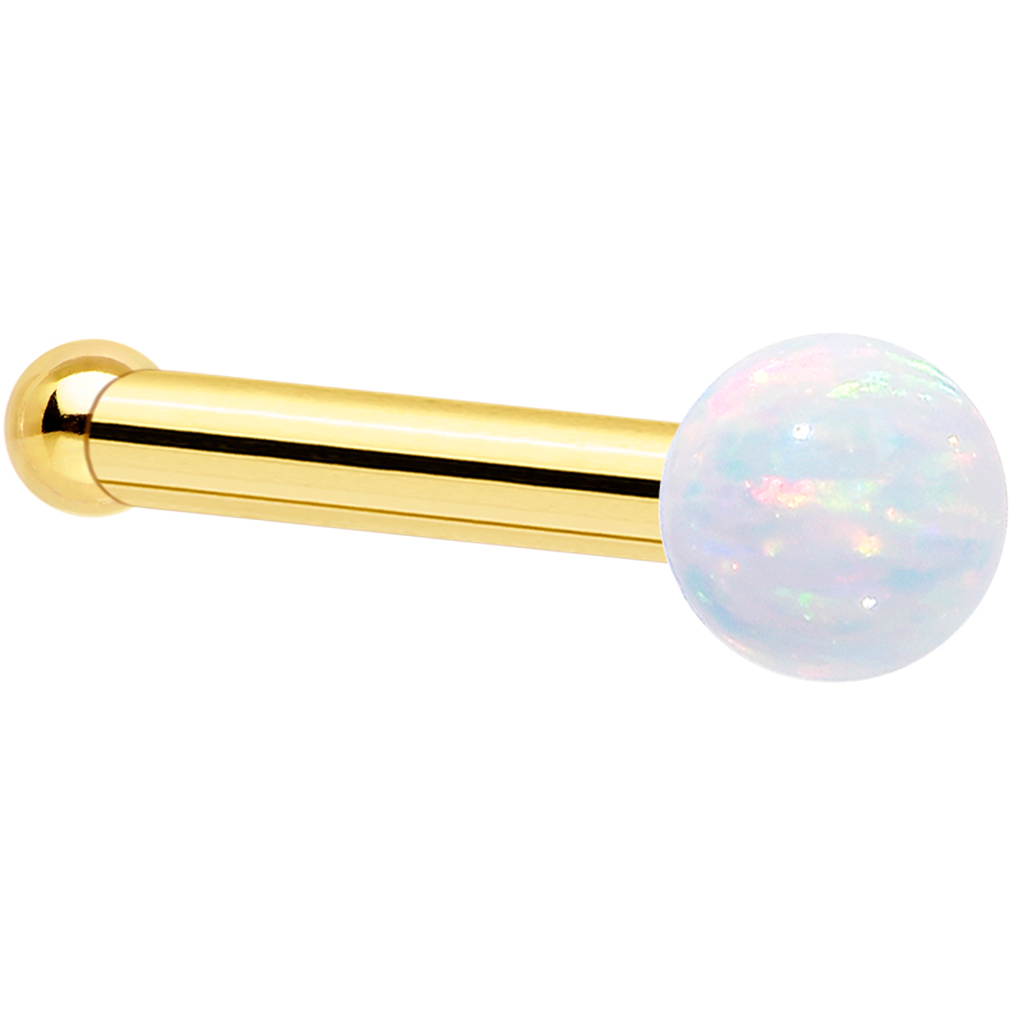14k Yellow Gold 2.5mm Synthetic Opal Ball Nose Ring