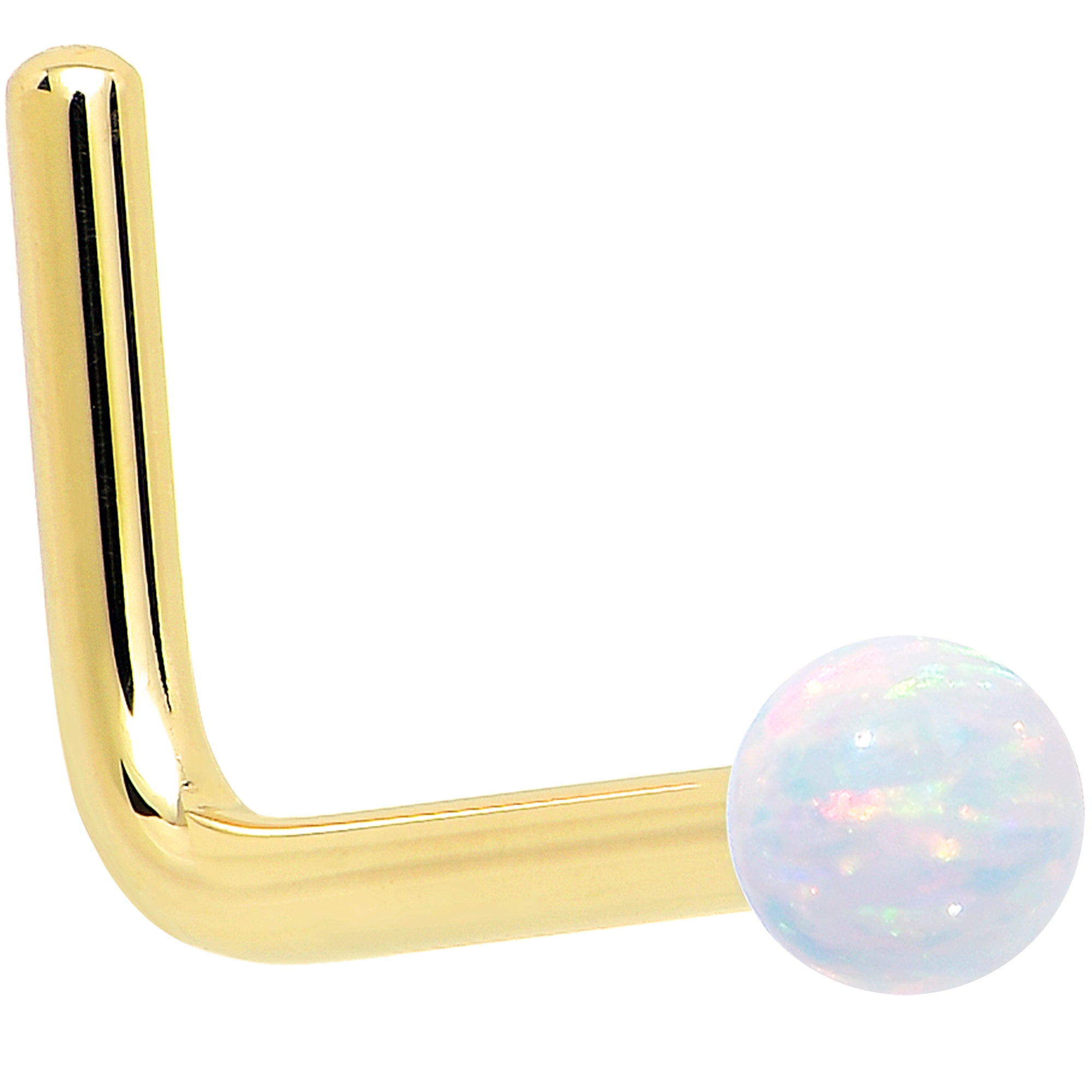 14k Yellow Gold 2.5mm Synthetic Opal Ball Nose Ring