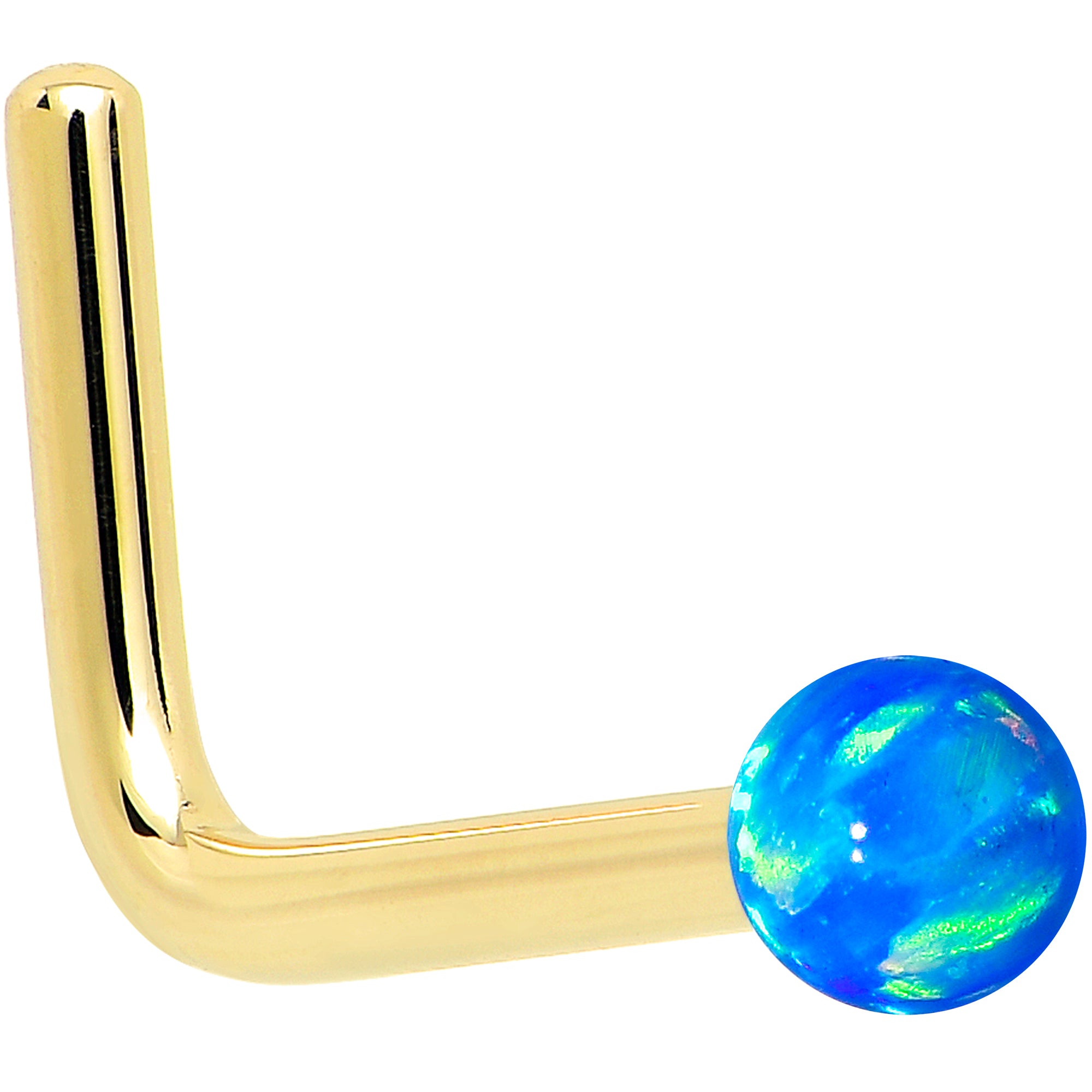 14k Yellow Gold 2.5mm Blue Synthetic Opal Ball Nose Ring