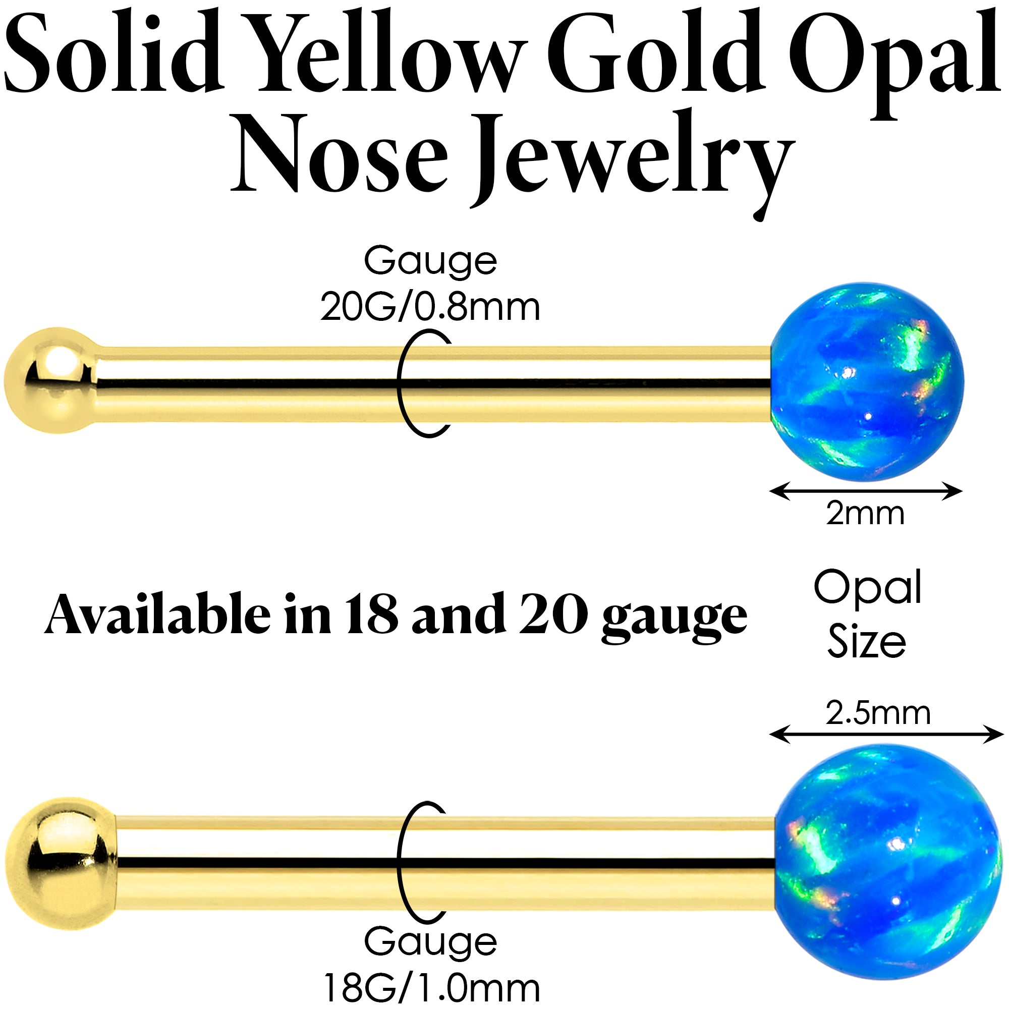14k Yellow Gold Nose Ring with 2.5mm Synthetic Opal