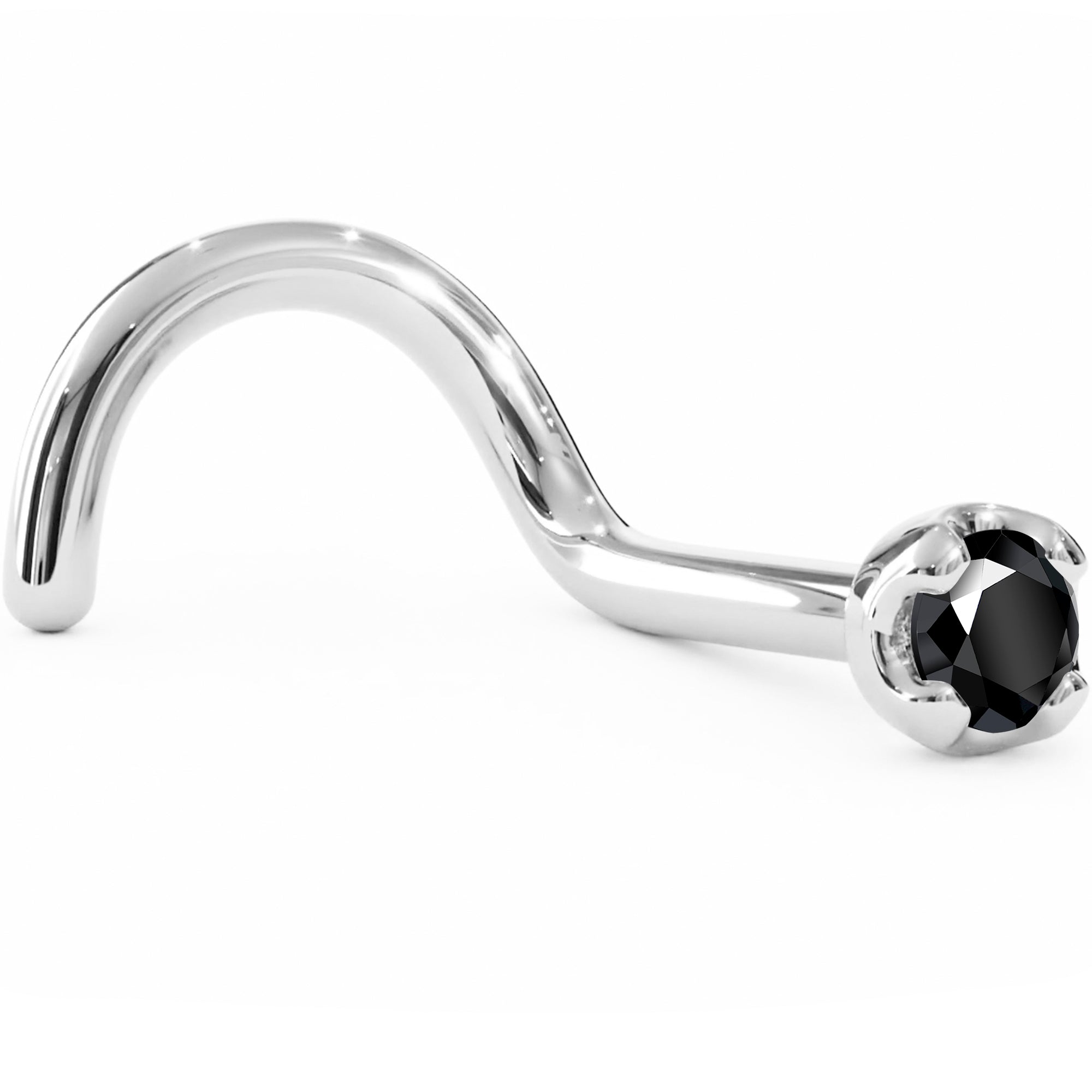 Solid 14K White Gold 1.5mm Genuine Black Diamond Nose Ring