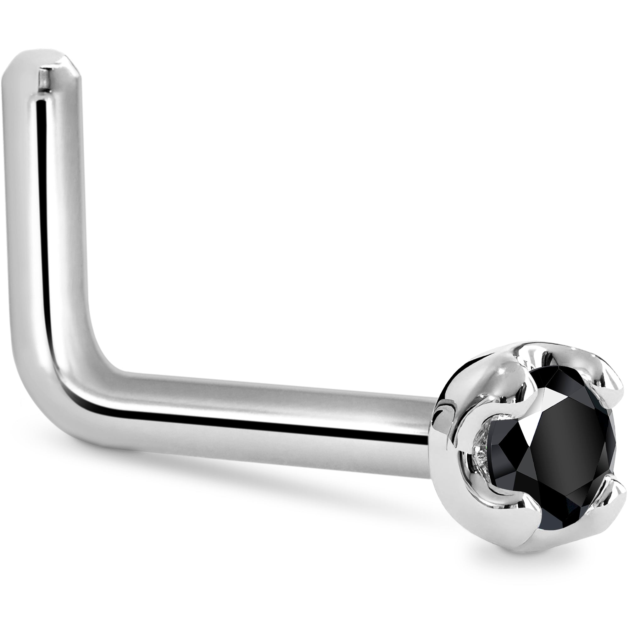 Solid 14K White Gold 1.5mm Genuine Black Diamond Nose Ring