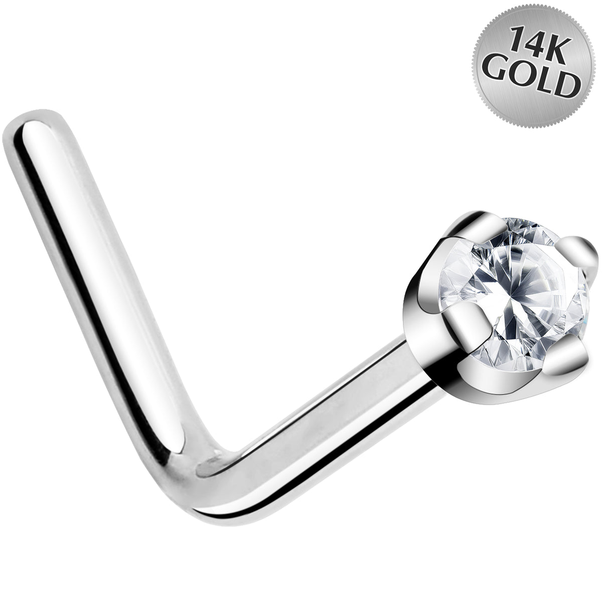20G 14K Solid Gold Nose Ring Studs - 1.5mm (0.015 cttw) Genuine Diamond L Shaped