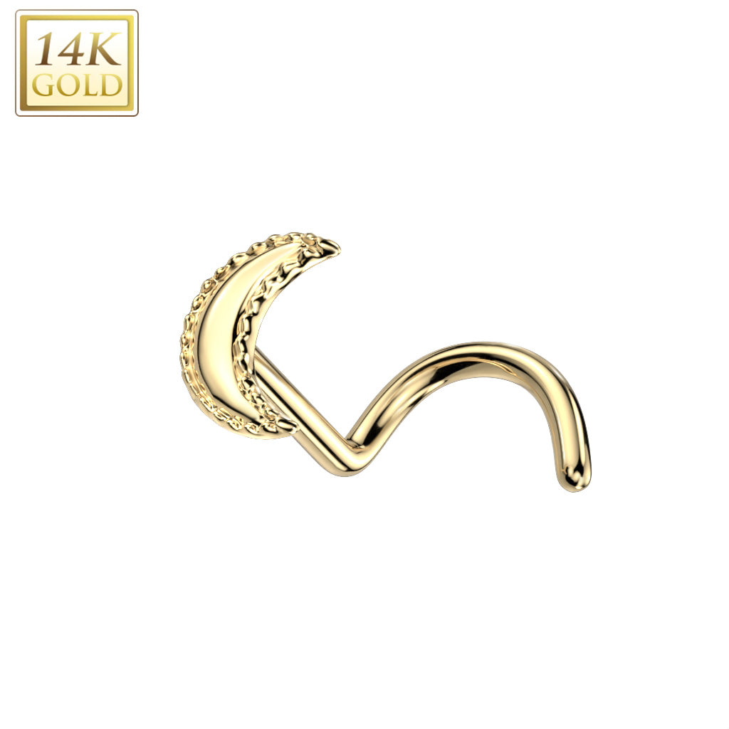 20g 1/4 Solid 14k Gold Crescent Moon Left Side Nose Screw